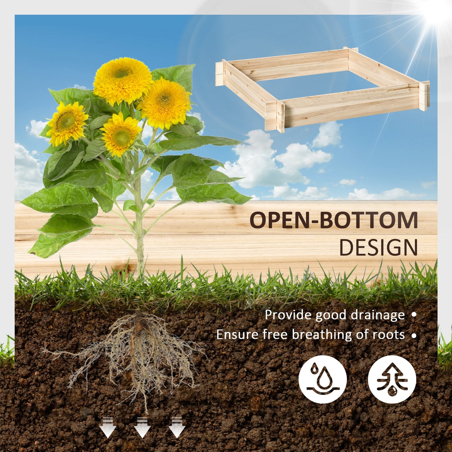 Outsunny 39'' x 39'' Screwless Raised Garden Bed, Wooden Planter Box, Easy DIY Herb Garden for Vegetable Flower Herb Outdoor Lawn Yard Patio