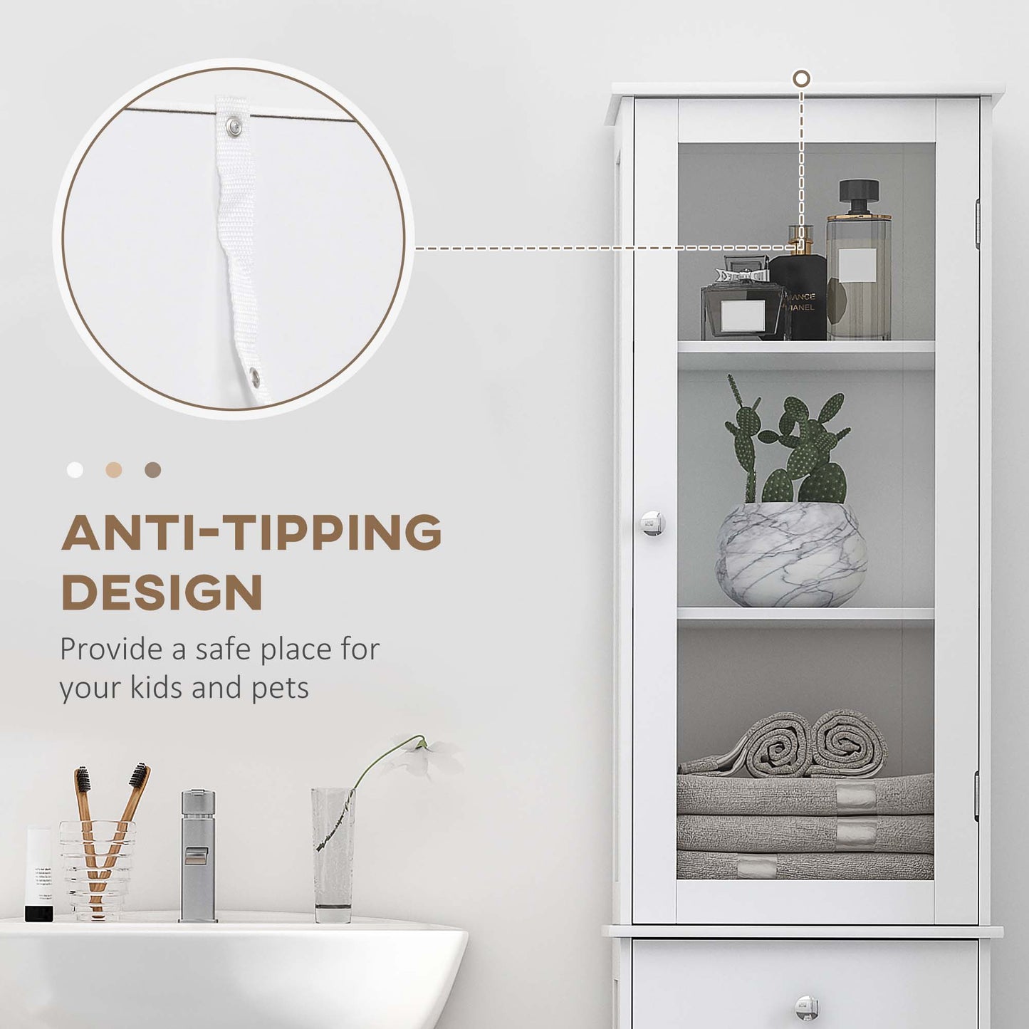 kleankin Tall Bathroom Cabinet, Bathroom Storage Cabinet with Drawers, 2 Doors and Adjustable Shelves, White