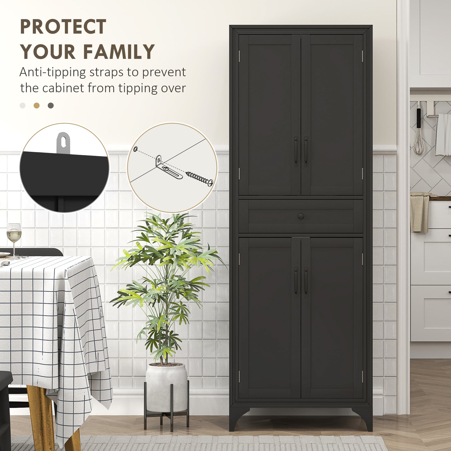 HOMCOM Freestanding Storage Cabinet, Kitchen Pantry Cabinet with 2 Shelves, 4 Doors, Kitchen Storage Cabinets for Dining Room