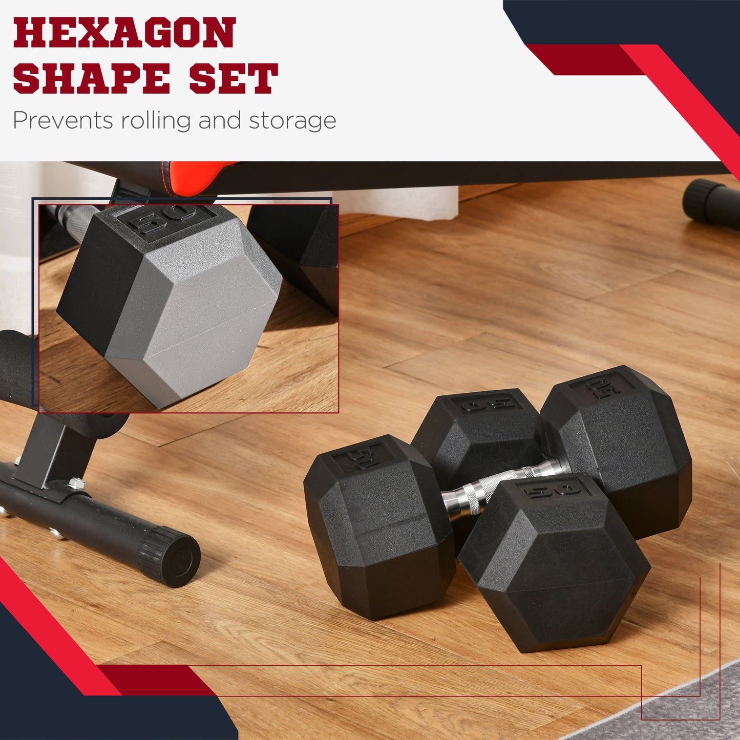 Soozier 2 x 50lbs Hex Dumbbell Set, Rubber Weights Exercise Fitness Dumbbells with Non-Slip Handles, Anti-roll, for Women or Men Home Gym Workout