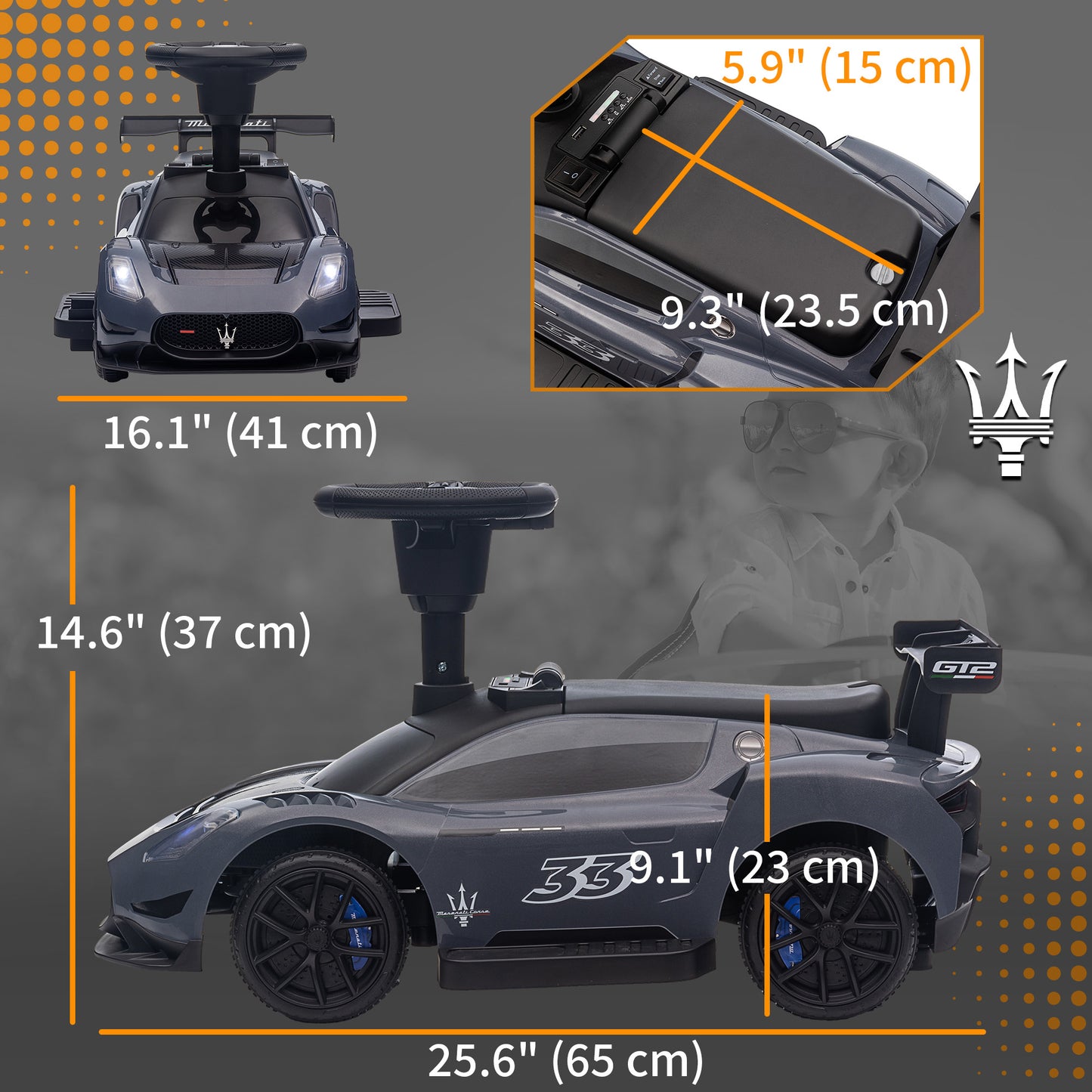 Qaba 6V Maserati GT2 Licensed Electric Car for Kids, Ride on Car with Under Seat Storage, LED Headlights Music, Pink