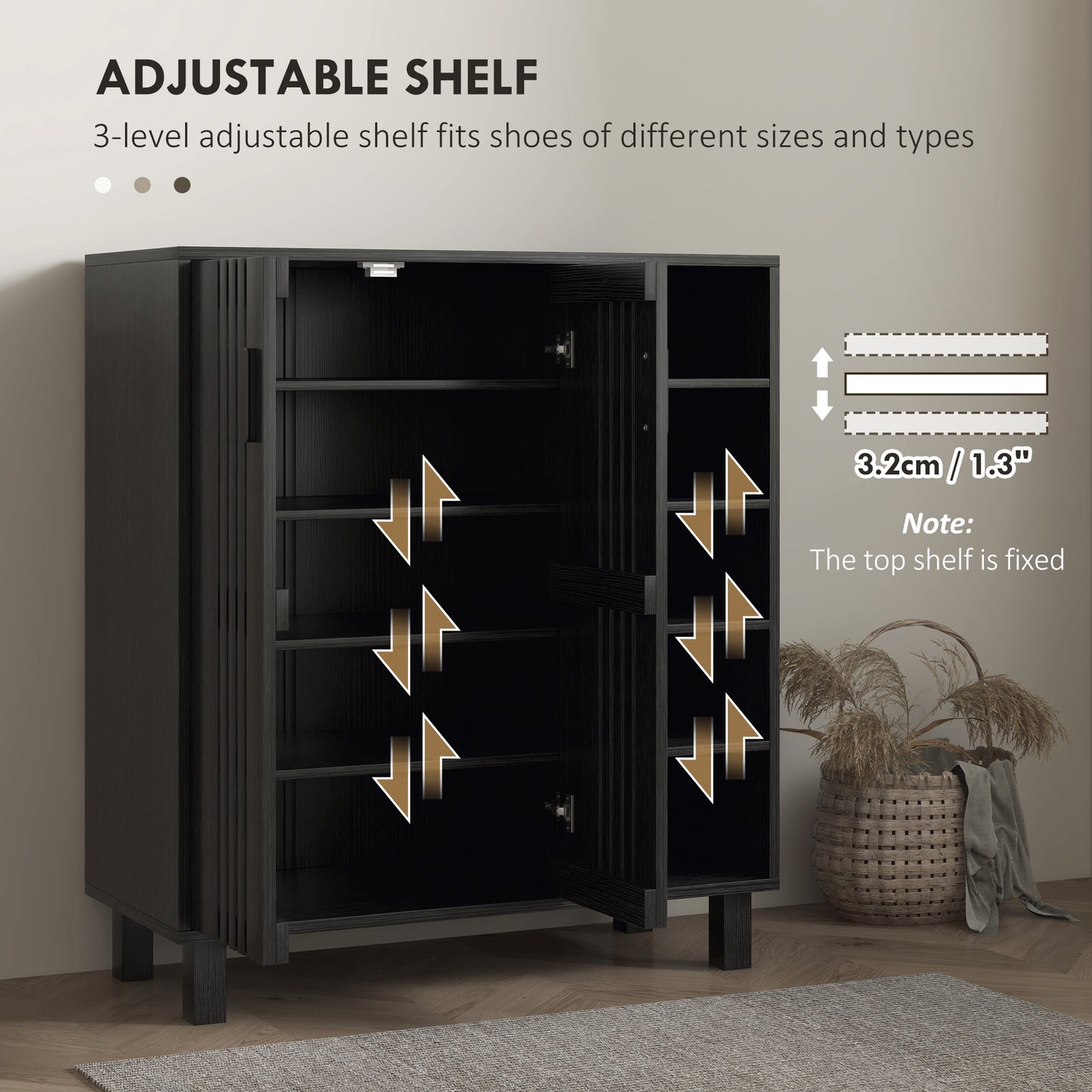 HOMCOM Shoe Storage with Double Doors and Open Shelves 17 Pair Shoe Storage Organizer for Entryway Hallway Black