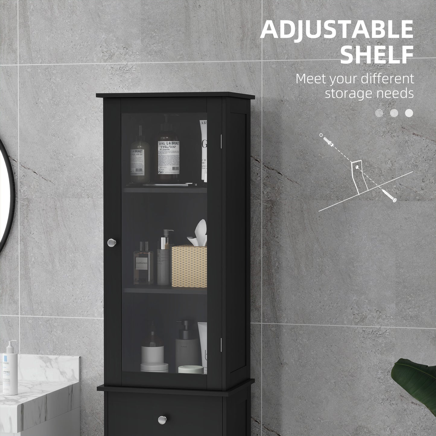 kleankin Tall Bathroom Cabinet, Bathroom Storage Cabinet with Drawers, 2 Doors and Adjustable Shelves, White