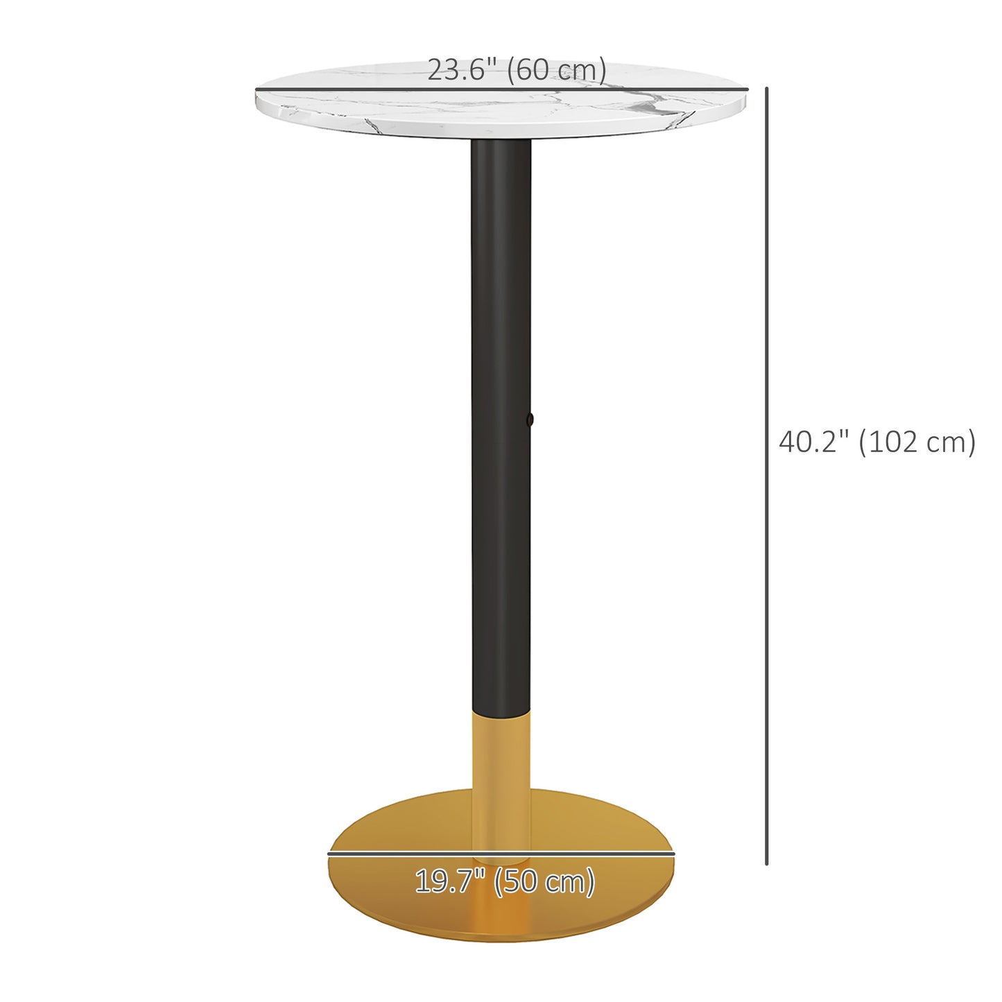 HOMCOM High Top Bar Table, Modern Round Dining Table with Faux-marbled Top and Gold Base, Bistro Table for 2 People, Black