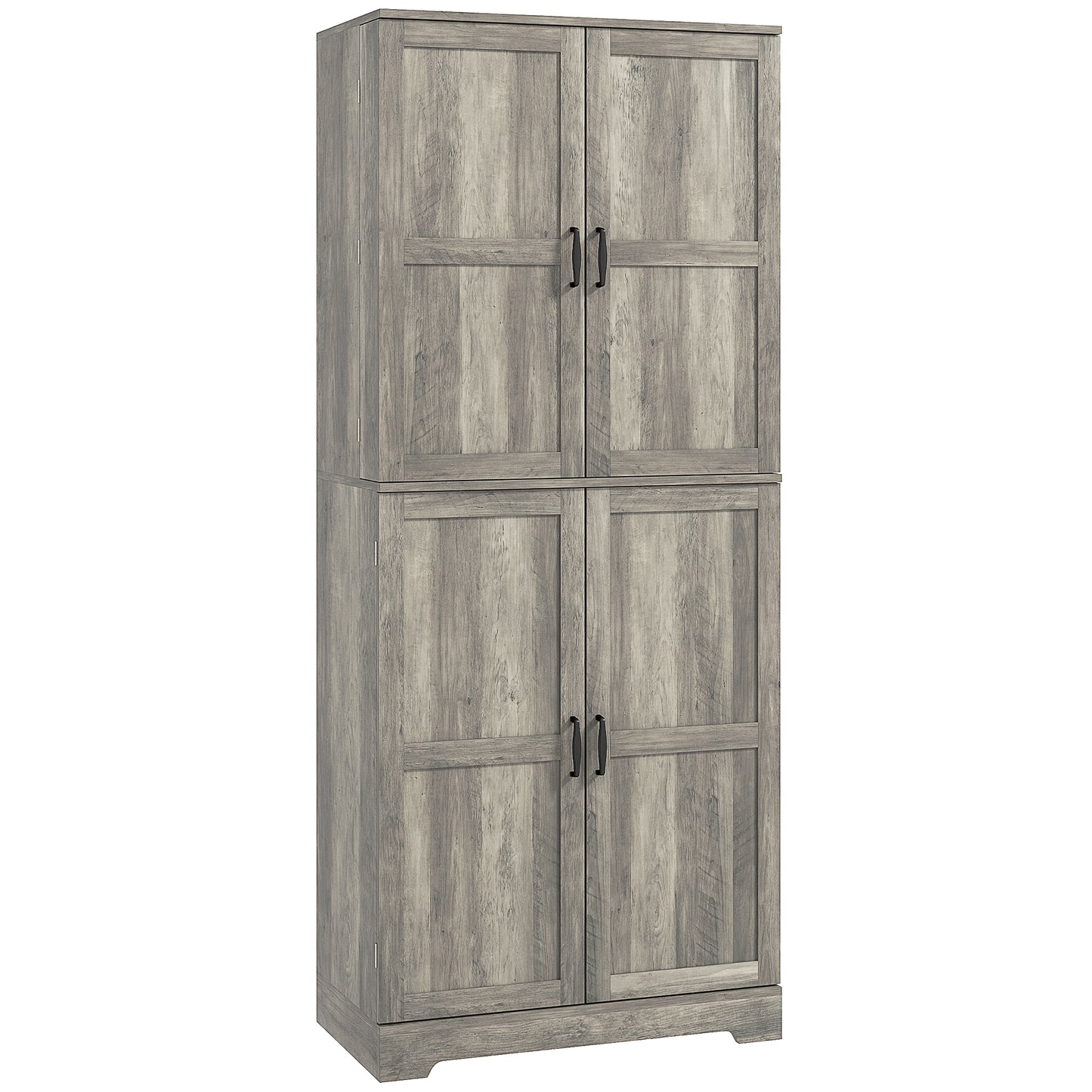 HOMCOM Farmhouse Kitchen Pantry Cabinet, Kitchen Cabinet with Barn Doors, Adjustable Shelves and Door Racks, Distressed Grey