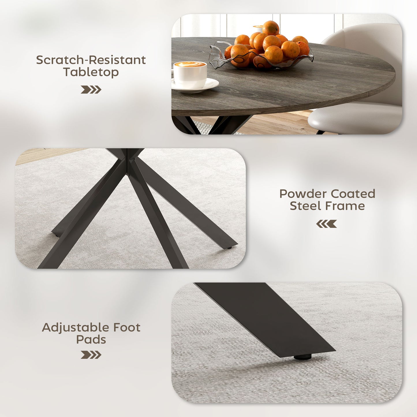 HOMCOM 47" Round Kitchen Table for 4, Industrial Dining Table with Steel Legs for Dining Room, Grey Wood Grain and Black