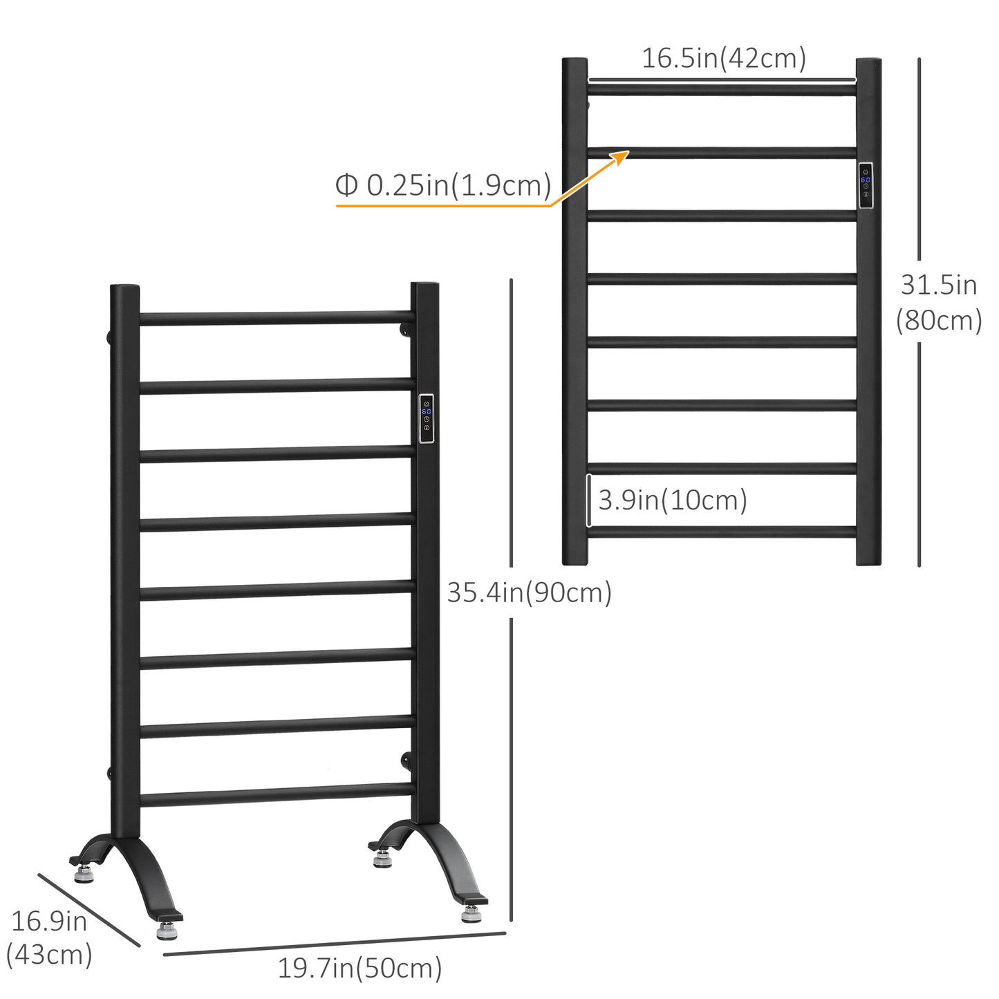 HOMCOM 8-Bar Heated Towel Warmer Rack with Built-in Timer and LED Indicators, Wall Mounted & Free Standing Carbon Steel Electric Towel Bar with Adjustable Temperature, White
