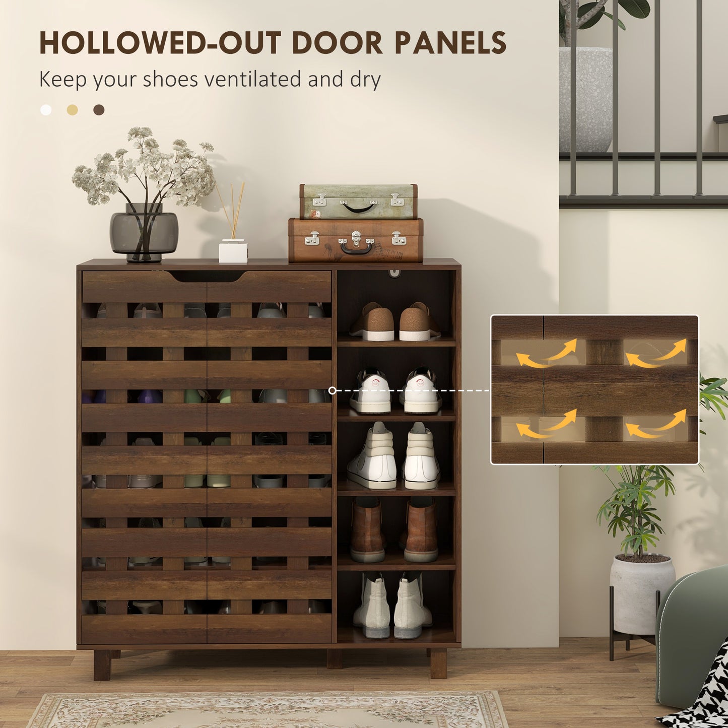 HOMCOM Shoe Cabinet, 21 Pair Shoe Storage Cabinet Organizer with 5-tier Double Door Cupboard and 5-tier Open Shelves, Black