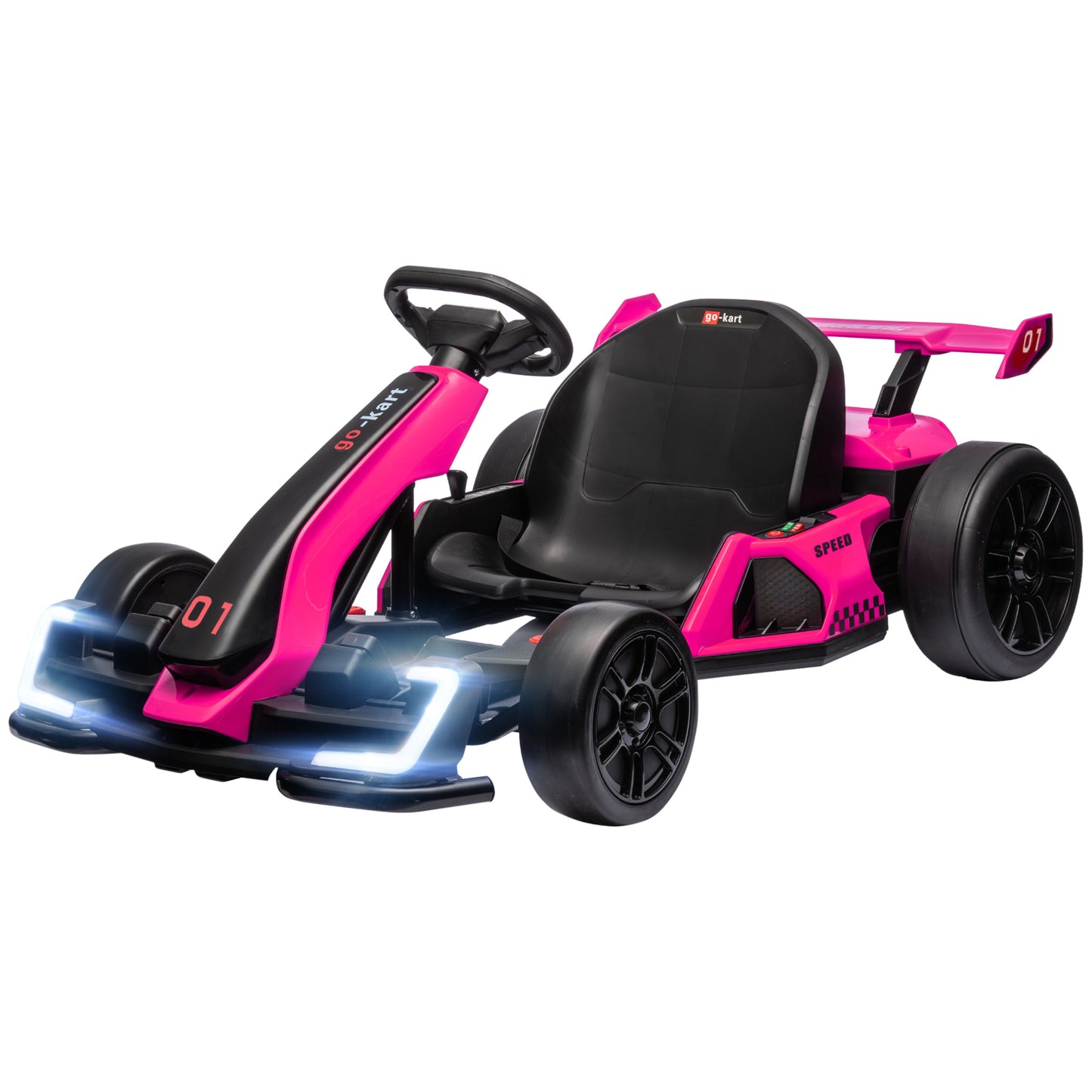 Aosom 24V Electric Go Kart, Battery Powered Kids Drift Kart with Adjustable Seat, Seat Belt, Horn, Music, Light, White