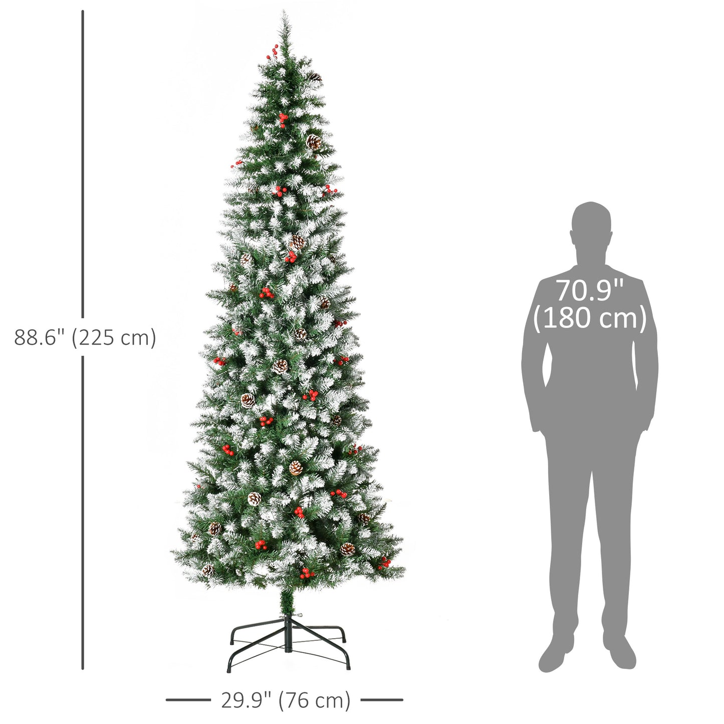 HOMCOM 7.5ft Artificial Christmas Tree, Flocked Christmas Tree with Pine Cones, 1119 Branch Tips and Metal Base, Green