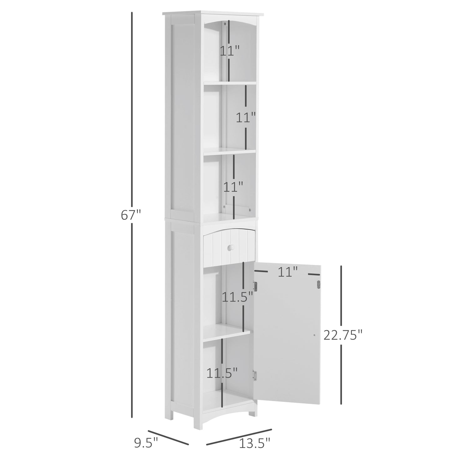 HOMCOM Tall Wooden Bathroom Cabinet Storage Organizer Kitchen Bedroom Decorative