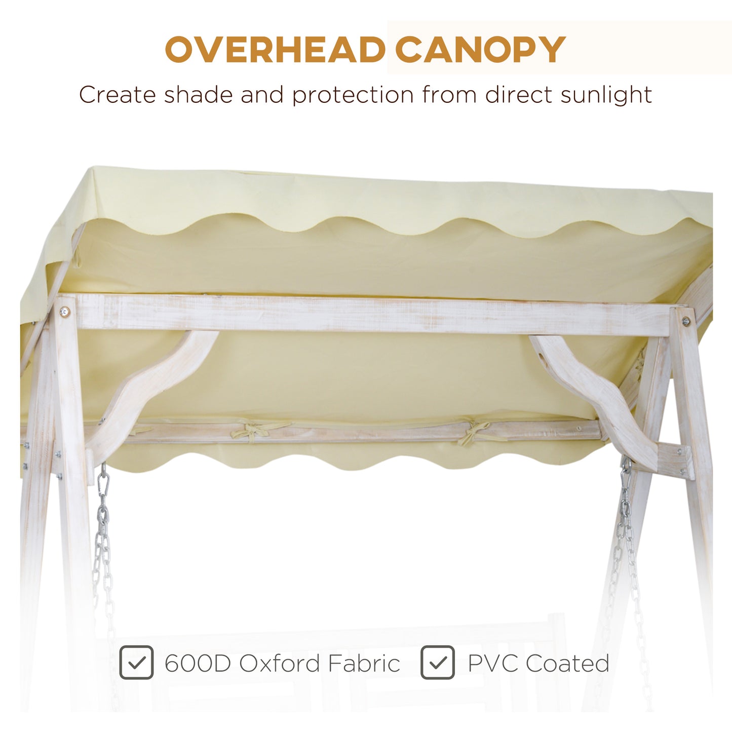 Outsunny 2 Seater Patio Swing with Stand, Canopy and Cushion, Outdoor Swing Chair Wooden Swinging Bench
