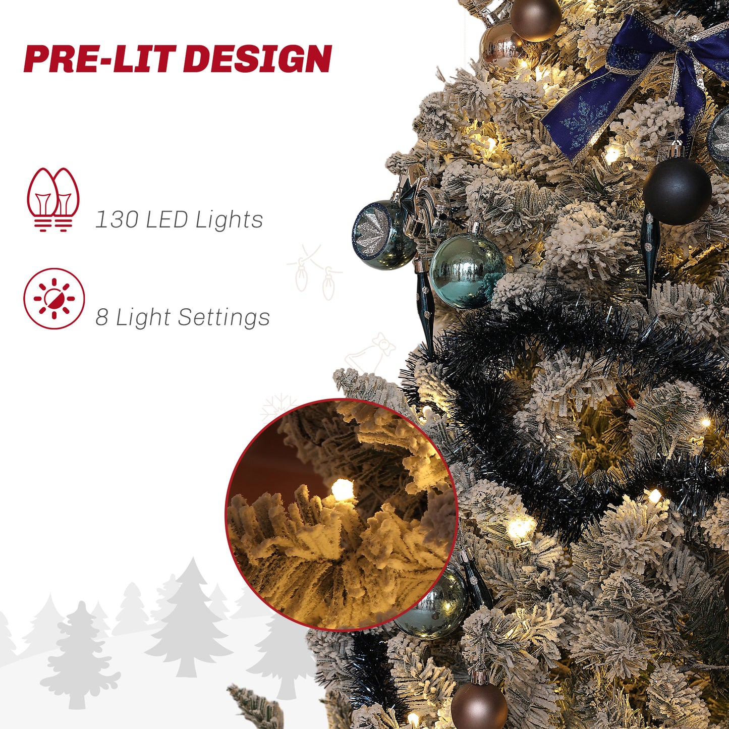 HOMCOM 5ft Prelit Artificial Christmas Tree with Blue Ornaments, Flocked Christmas Tree with LED Lights for Holiday