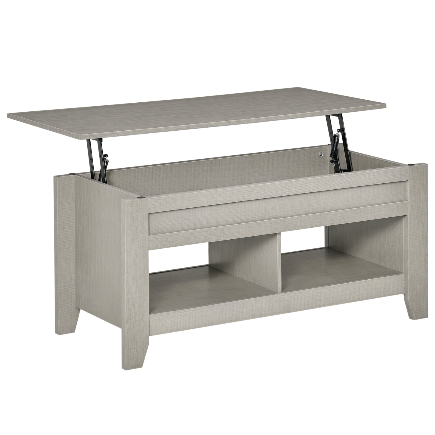HOMCOM Lift Top Coffee Table with Hidden Storage Compartment and Open Shelves, Lift Tabletop Pop-Up Center Table for Living Room, White