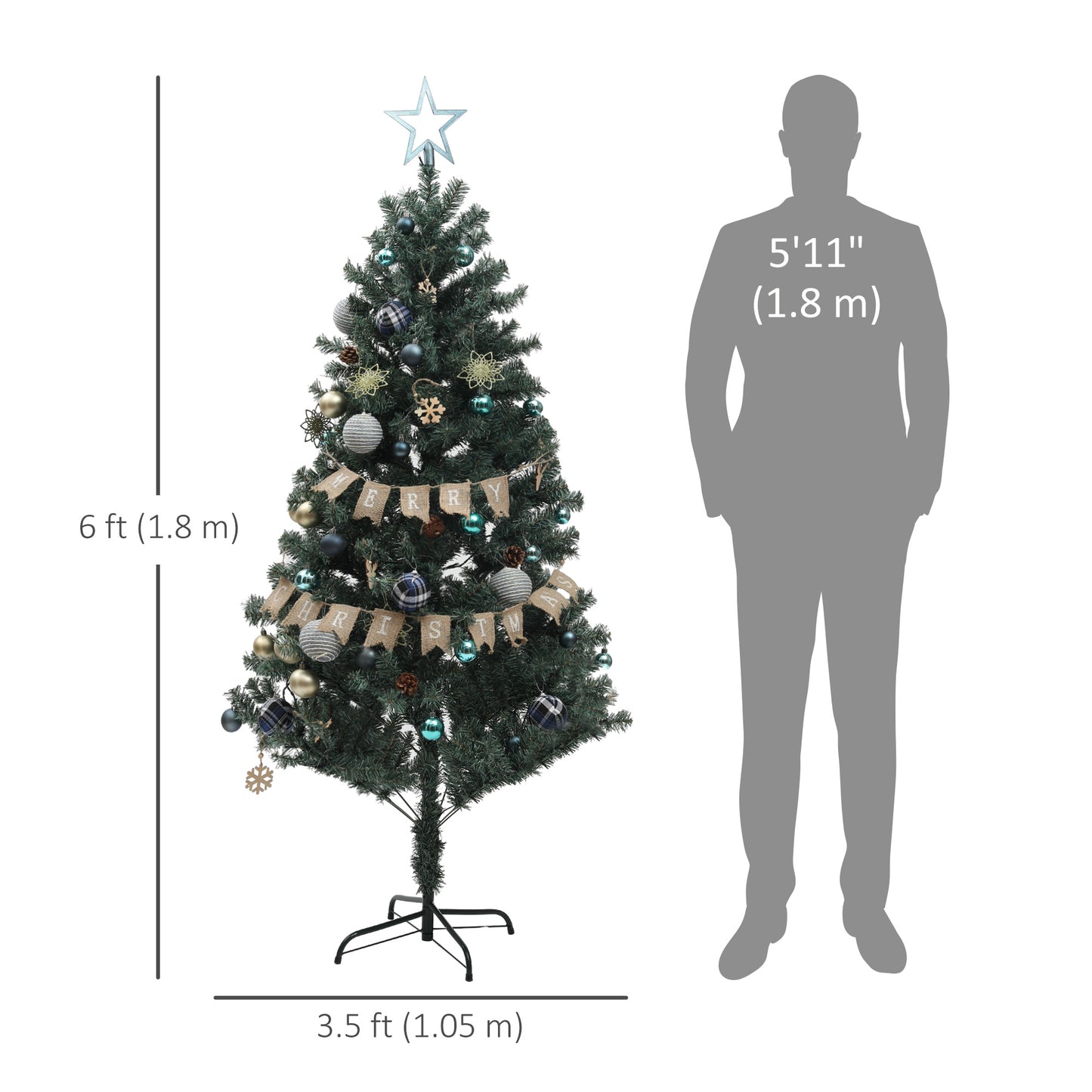 HOMCOM 4FT Pre-Lit Decorated Christmas Tree with Red Berries and Pine Cones Snow Flocked Christmas Tree with LED Lights Green