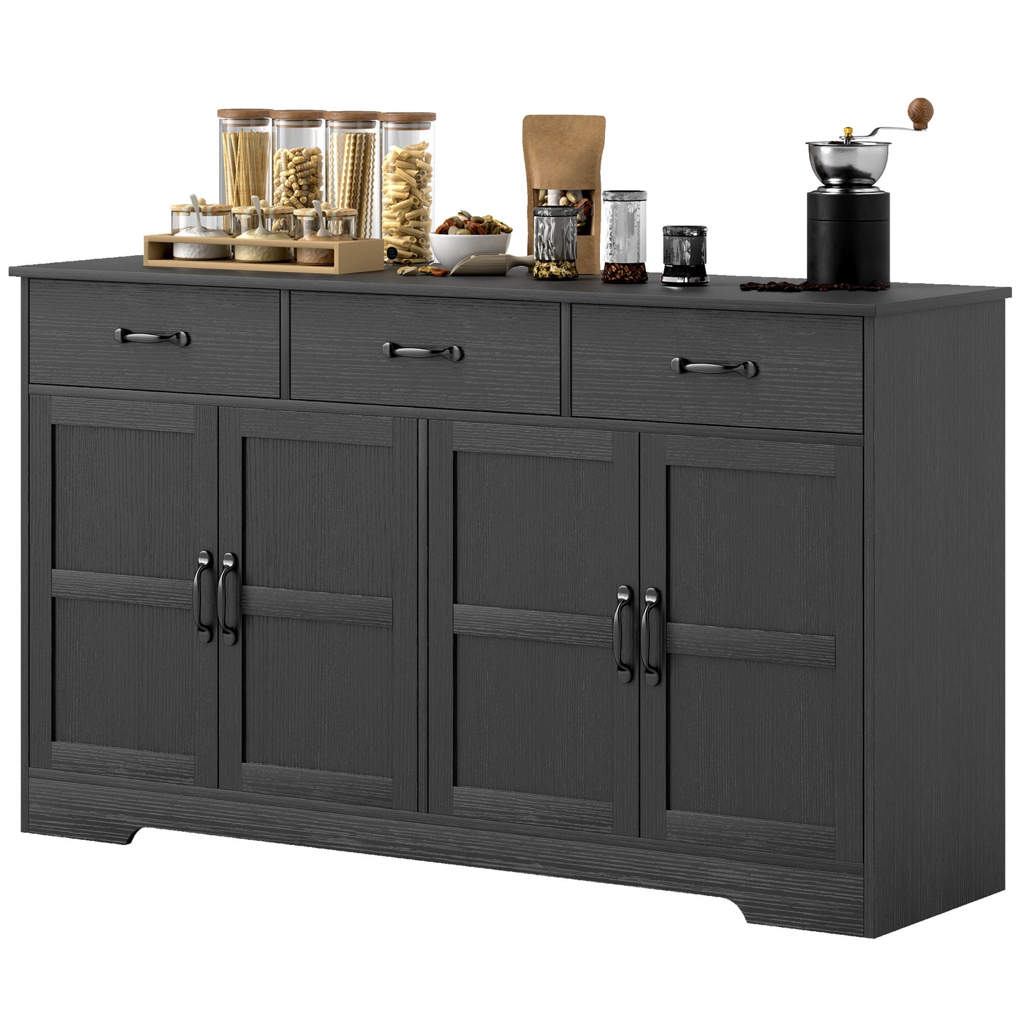 HOMCOM Sideboard Buffet Cabinet with Storage, Modern Coffee Bar Cabinet with 3 Drawers and Adjustable Shelves, Distressed White
