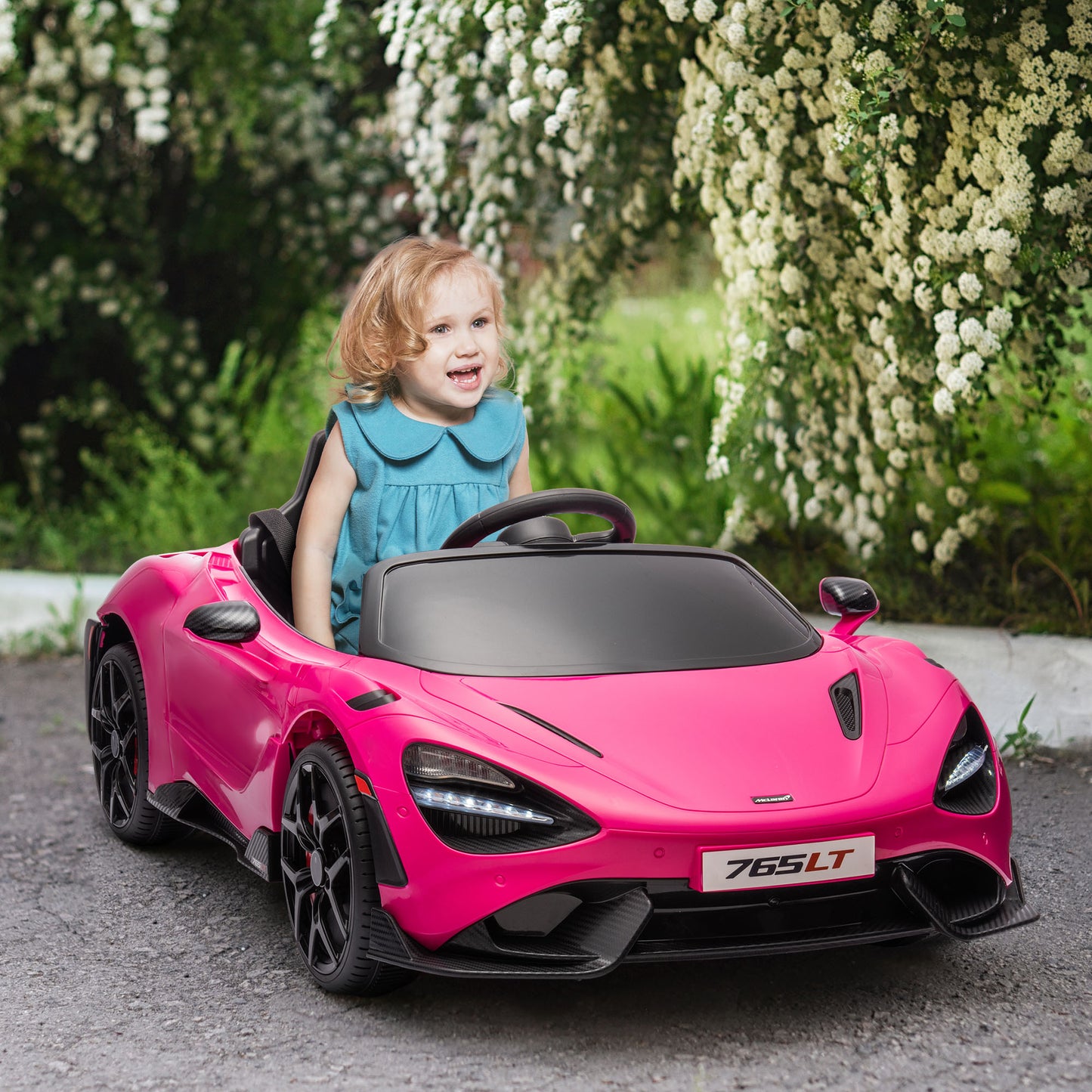 Qaba McLaren 765LT Licensed 12V Kids Electric Car w/ Scissor Doors, Transport Wheels, Remote, Slow Start, Music Horn Pink