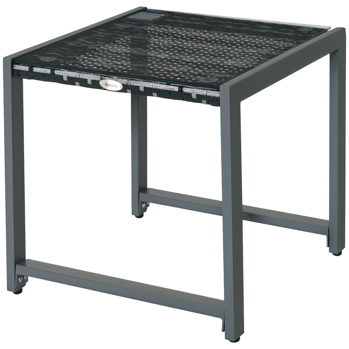 Outsunny Rattan Coffee Table, Wicker Patio Side Table with Tempered Glass Top and Aluminum Frame for Outdoor, Garden, Gray