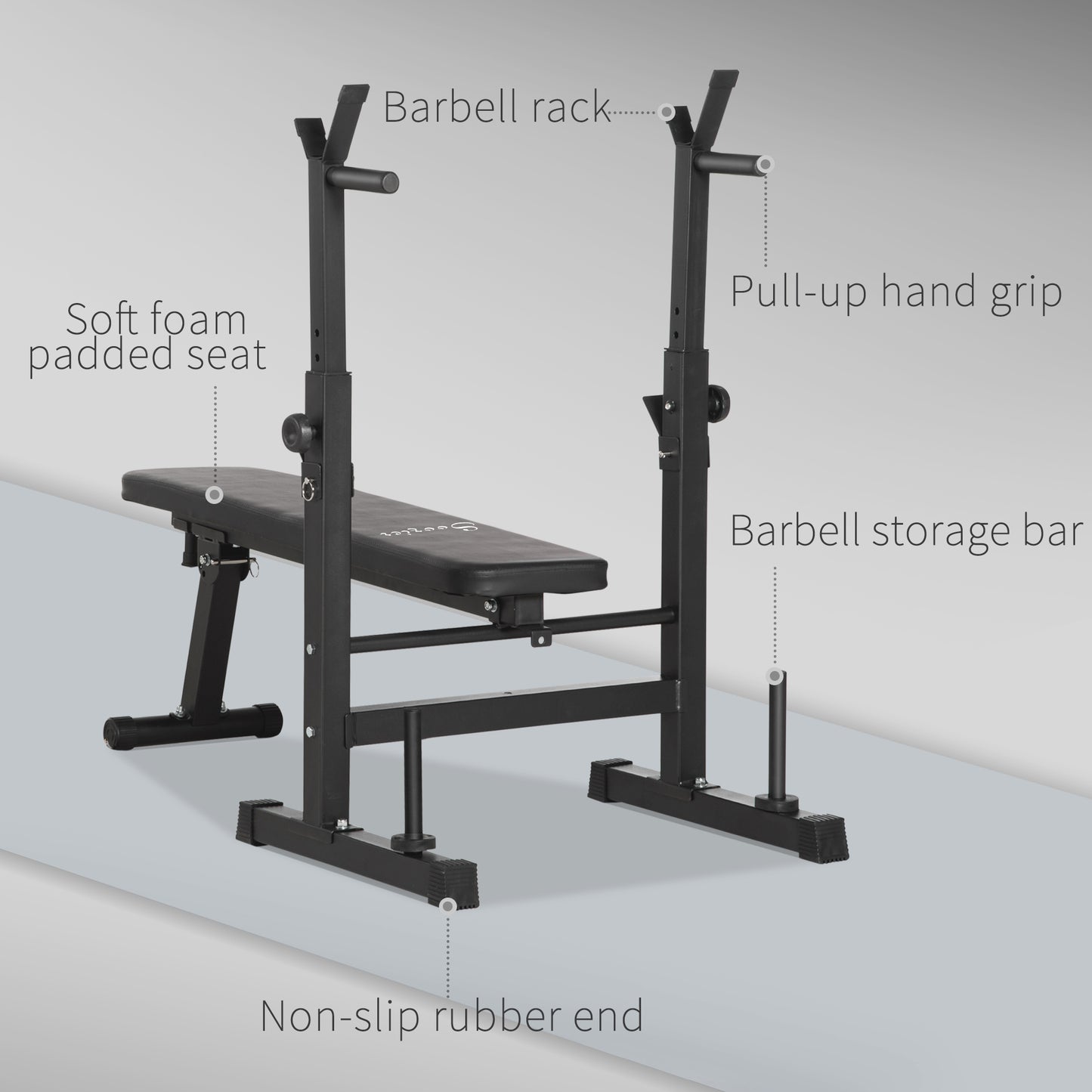Soozier Adjustable Weight Bench, Foldable Bench Press with Barbell Rack and Dip Station for Home Gym, Strength Training Multiuse Workout Bench, Black and Grey