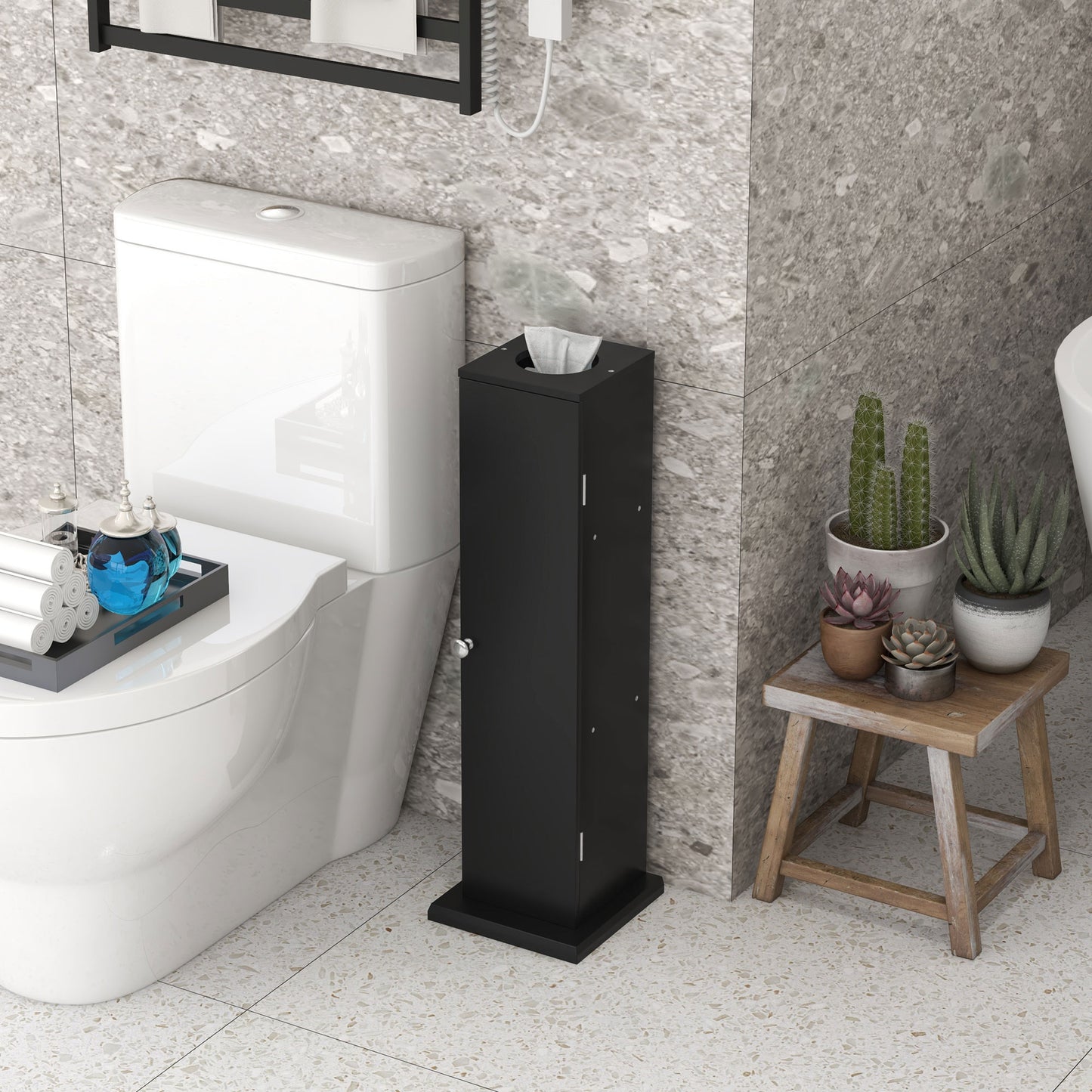 HOMCOM Small Toilet Paper Cabinet, Bathroom Corner Cabinet with Doors and Shelves for Paper Shampoo, Black