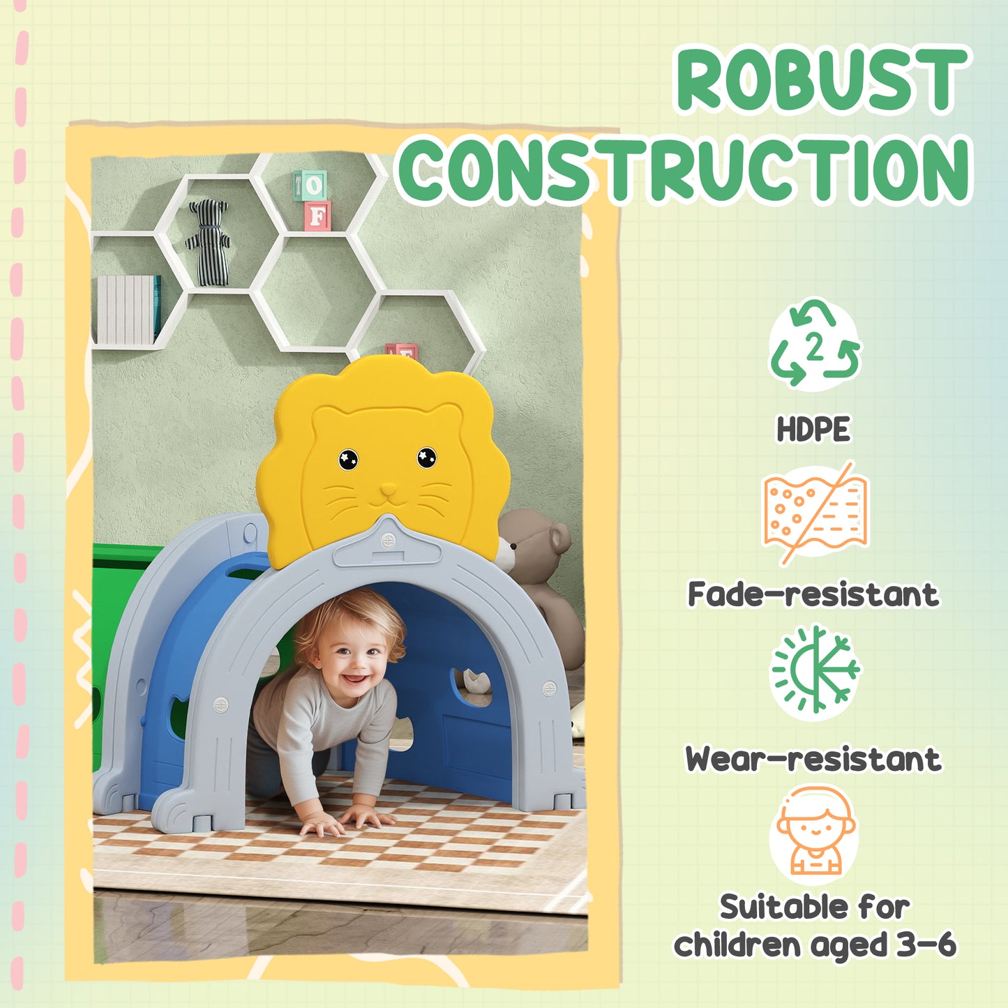 Qaba Lion Design Tunnel for Kids to Crawl Through, for 3-6 Years, Multicoloured