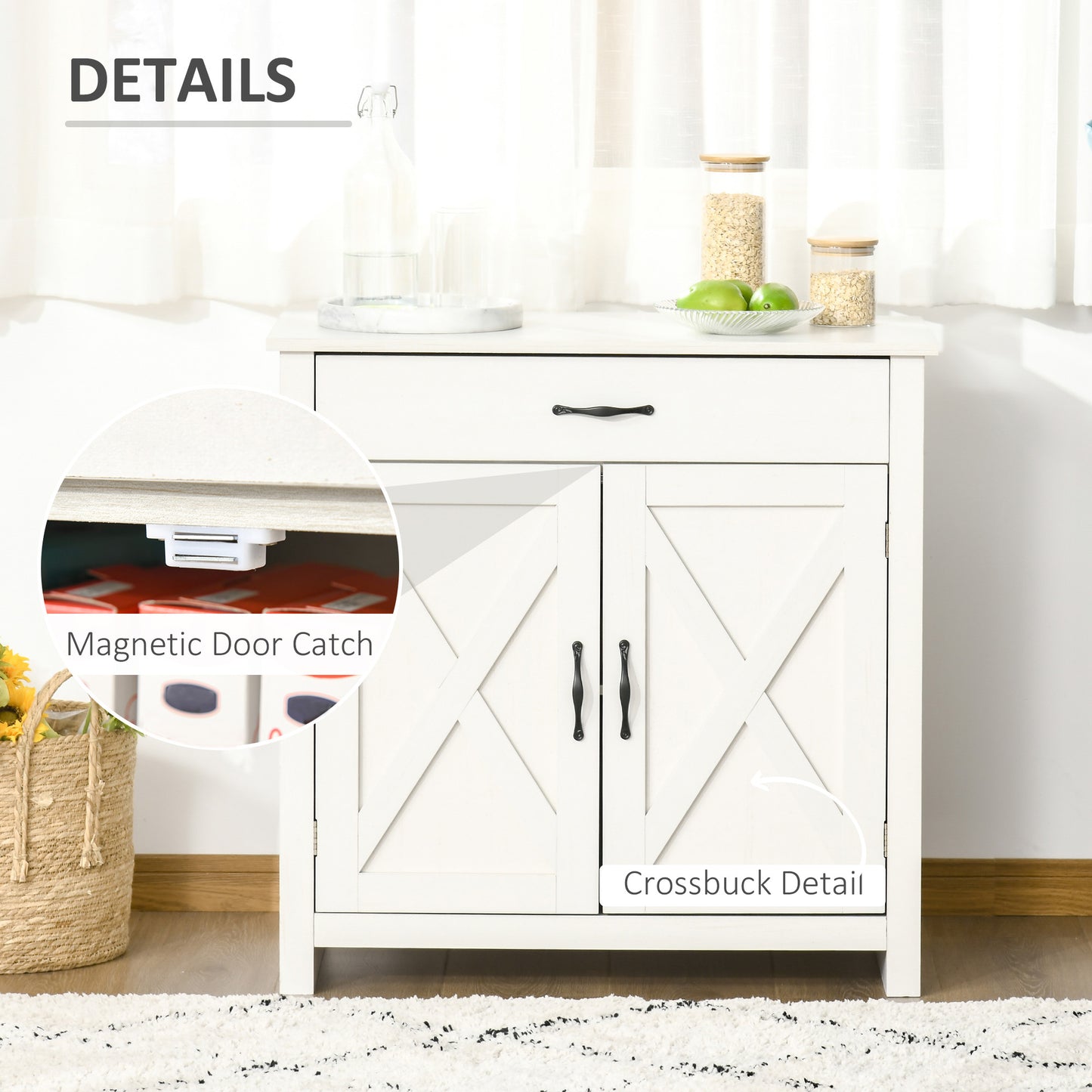 HOMCOM Farmhouse Sideboard Buffet Cabinet, Storage Cabinet with Barn Doors, Distressed Brown