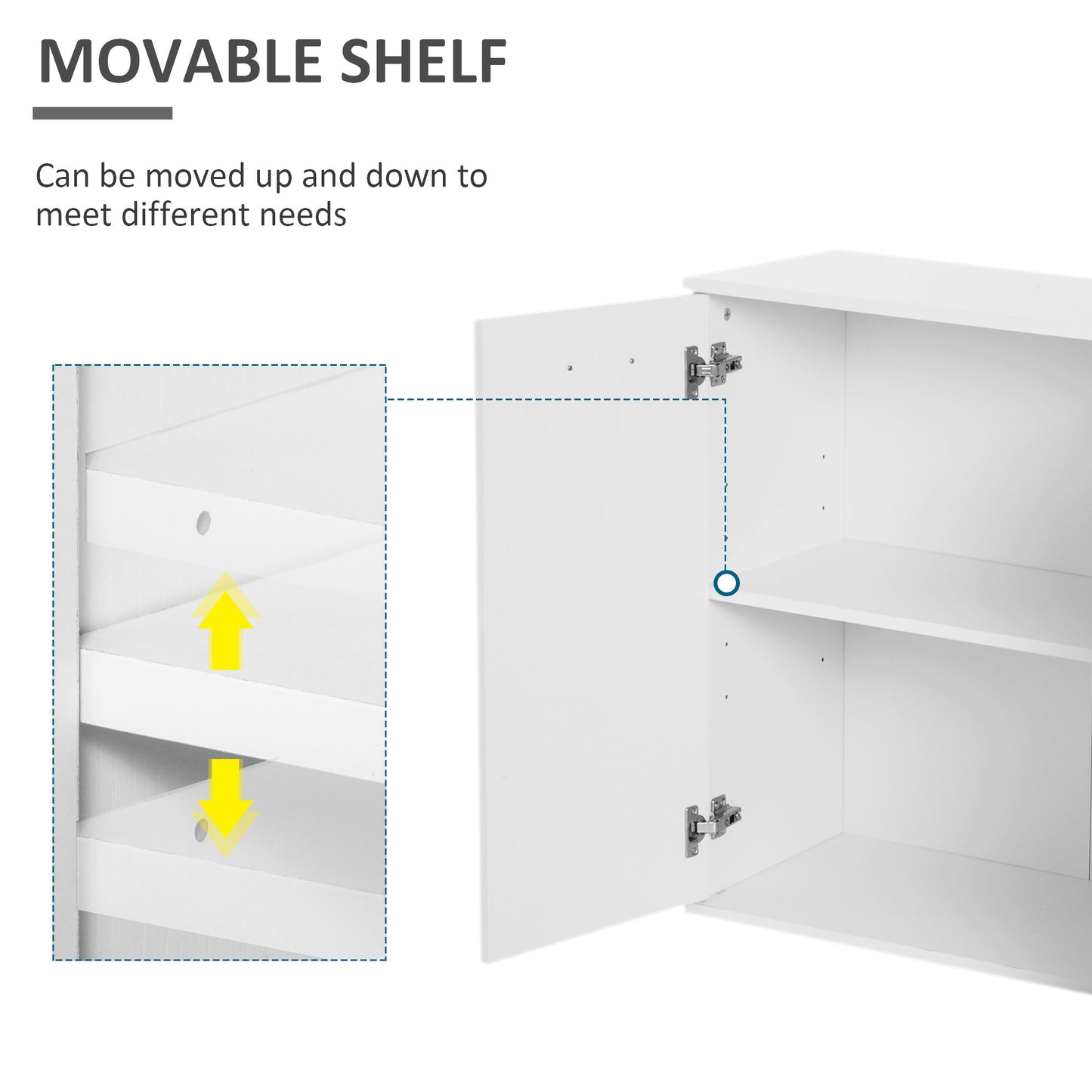 HOMCOM High Gloss Sideboard with 2 Drawers and 3 Doors, Buffet Cabinet with Adjustable Shelf, Coffee Bar Cabinet with Storage, White