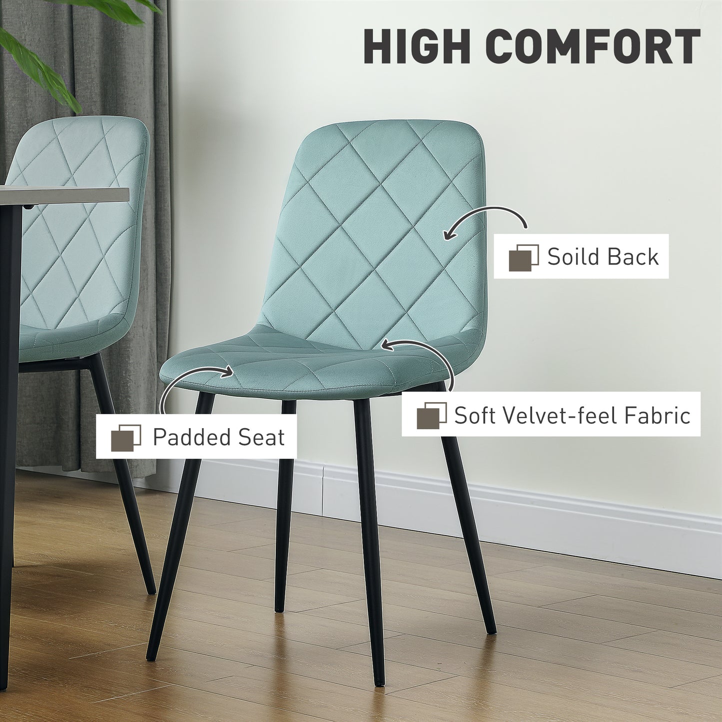 HOMCOM Dining Chairs Set of 4, Upholstered Dining Room Chairs with Steel Legs, Modern Kitchen Chair for Dining Room, Grey