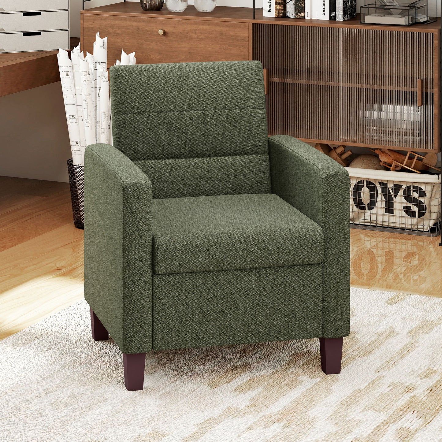 HOMCOM Fabric Accent Chair, Modern Armchair with Seat Cushion and Non-Slip Pads for Living Room, Bedroom, Light Brown