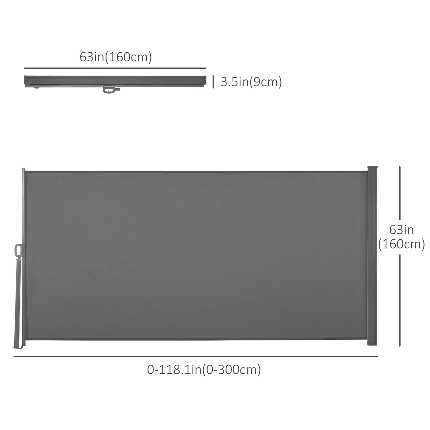 Outsunny 118" x 63" Retractable Side Awning Patio Outdoor Folding Privacy Screen with Resistance to UV Rays & Wind, Grey