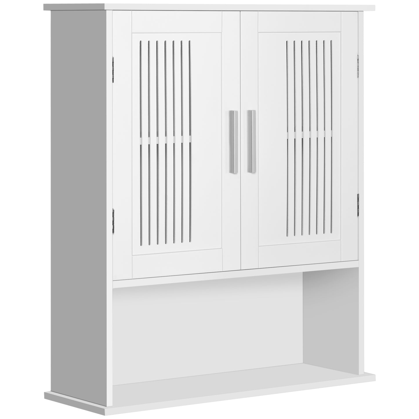 kleankin Modern Wall Mount Bathroom Cabinet, Storage Organizer with 2 Door Cabinet and Open Shelf, White
