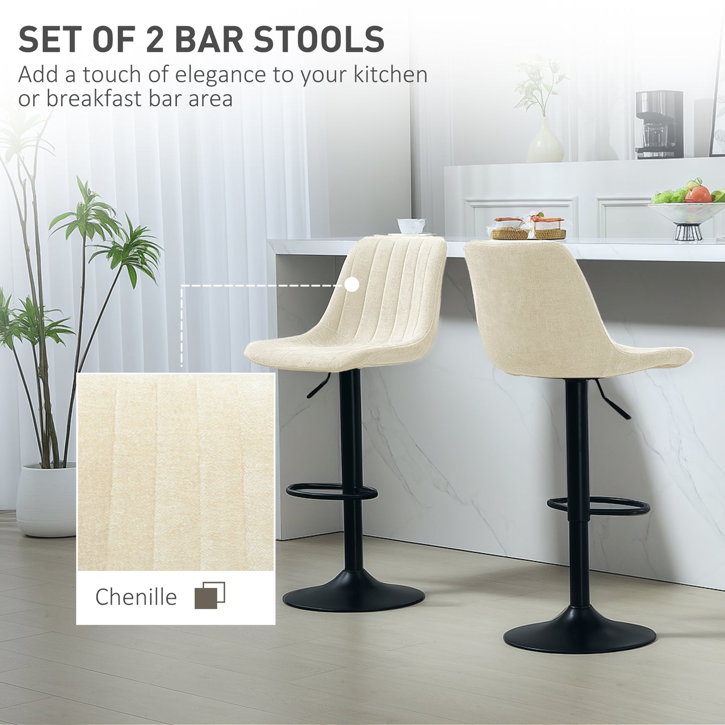 HOMCOM Adjustable Barstools Set of 2, Swivel Bar Stools with Back and Footrest for Kitchen Island Counter, Charcoal Grey