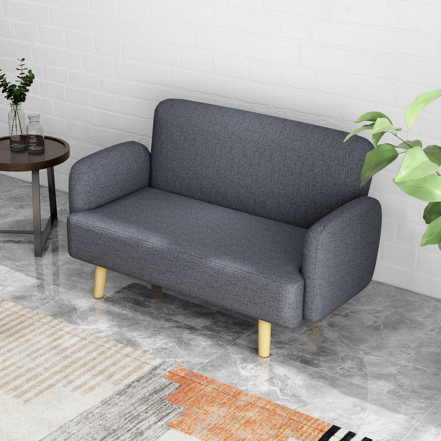 HOMCOM Velvet Feel Fabric 2 Seater Sofa, Small Sofa Loveseat with 8.3" Thick Padding and Wood Legs, Grey