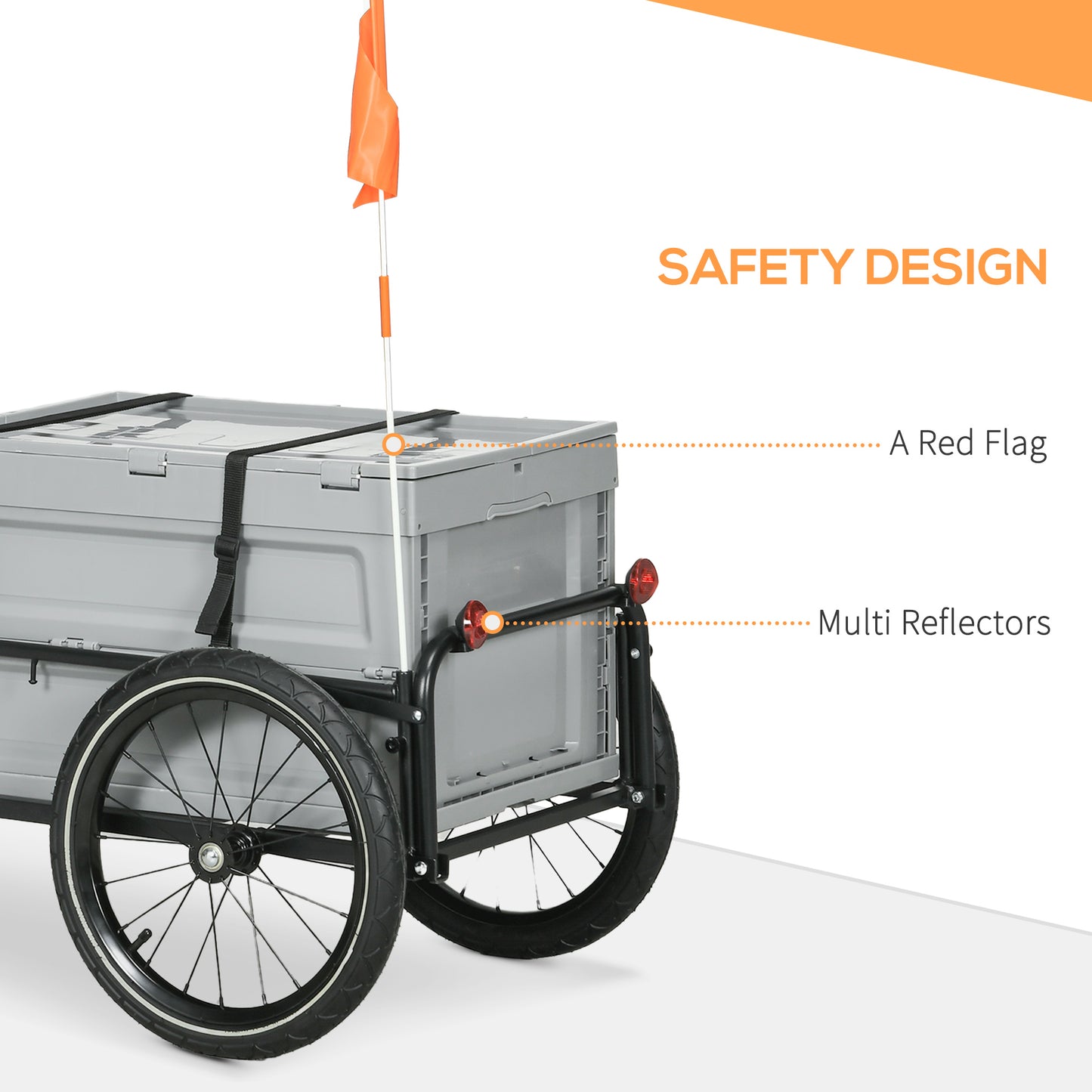 Aosom Steel Trailer for Bike, Bicycle Cargo Trailer with Storage Box, Safe Reflectors, Max Load 88LBS