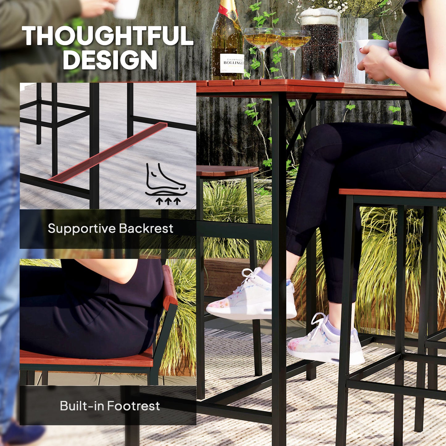Outsunny 5 Piece Patio Bar Set with 47" Bar Height Table and 4 Bar Stools, for Backyard, Balcony, Porch, Pool, Lawn, Brown