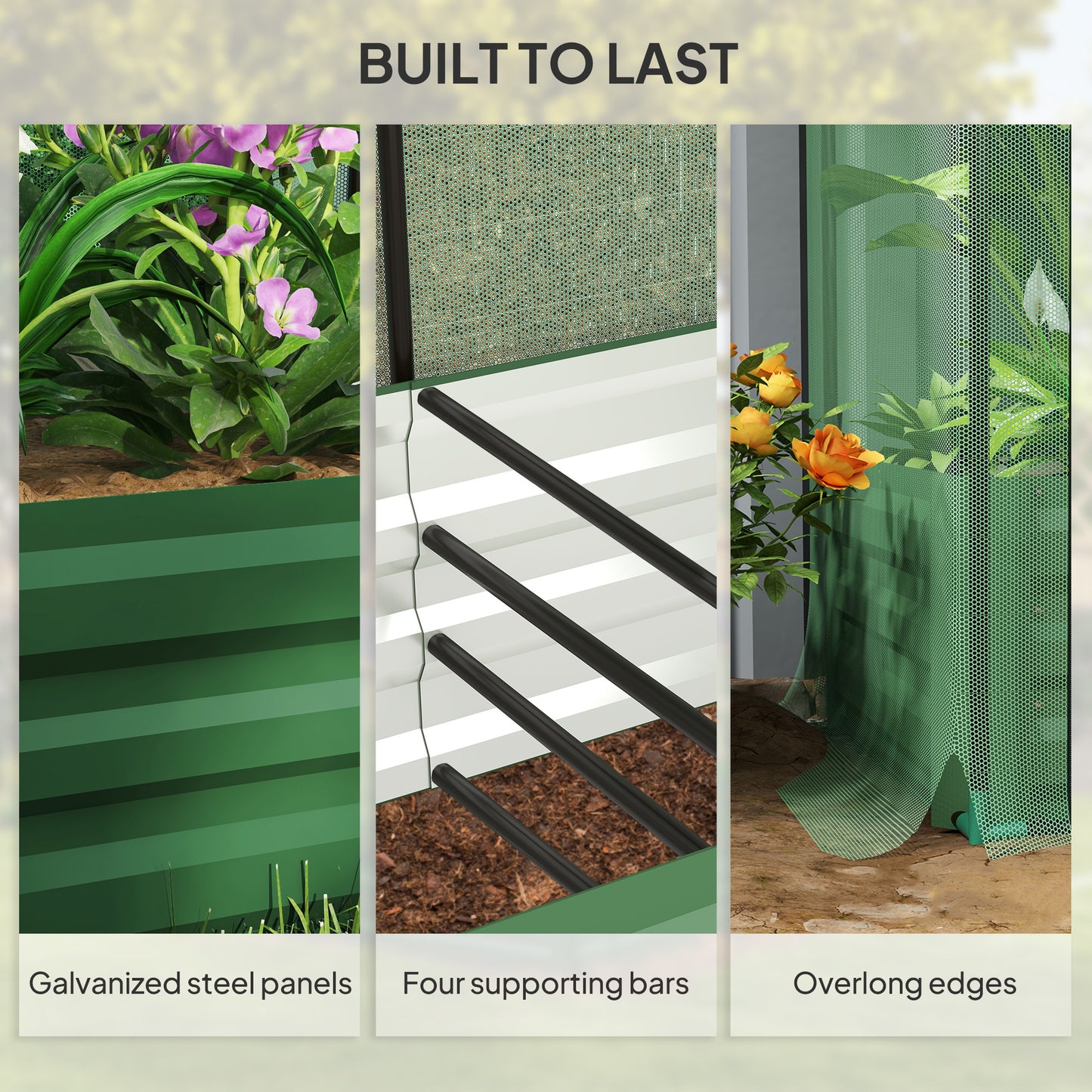 Outsunny Galvanized Steel Planter Box with Crop Cage and Shade Cloth, Raised Garden Bed for Flowers, Vegs and Herbs