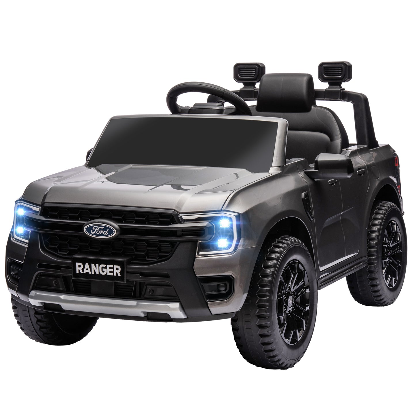 Qaba Ford Ranger Licensed 12V Ride on Car Battery Powered Kids Truck w/ Rear Storage Remote, Spring Suspension, Blue