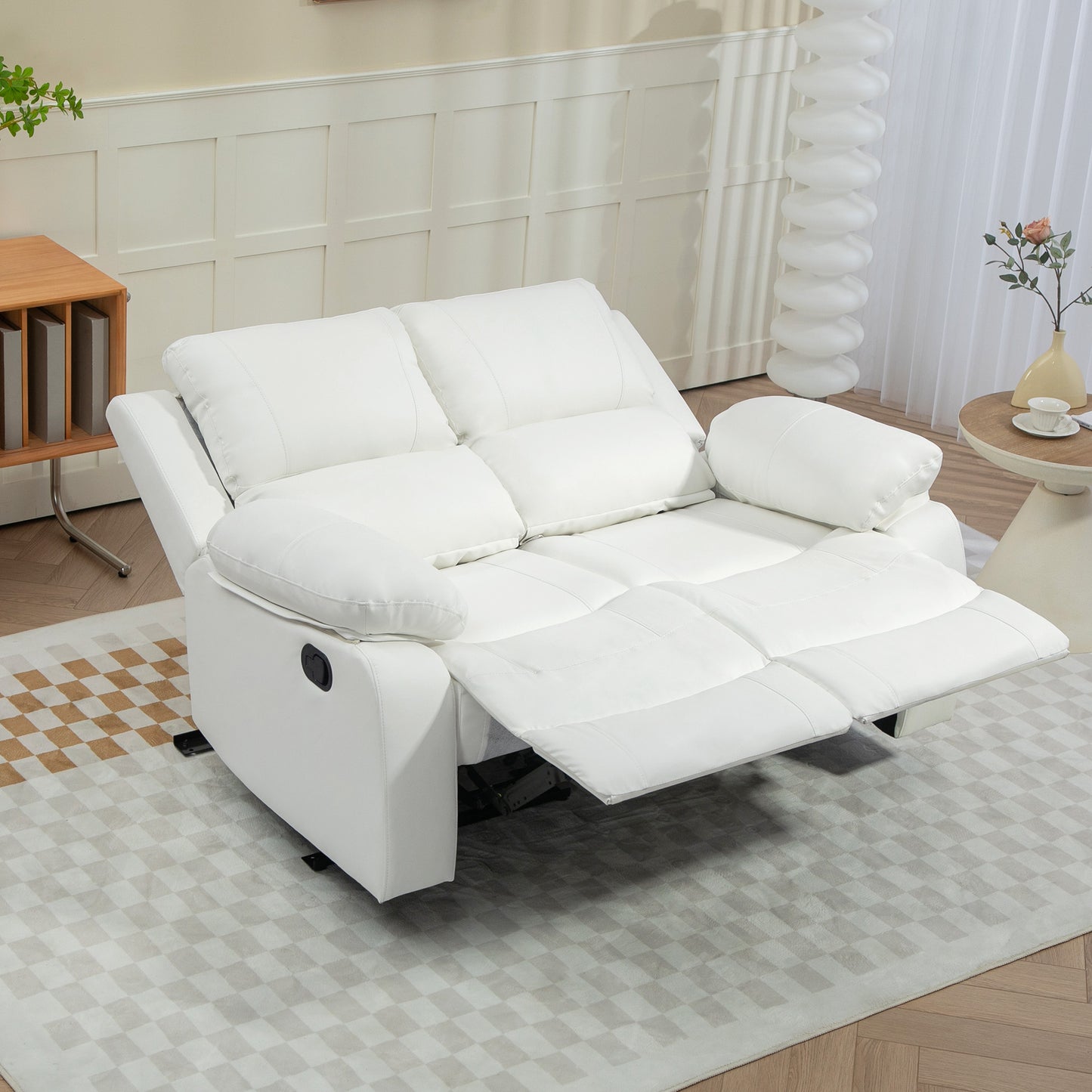 HOMCOM Double Reclining Loveseat, PU Leather Manual Recliner Sofa Chair with Pullback Control Footrest for Living Room, Black