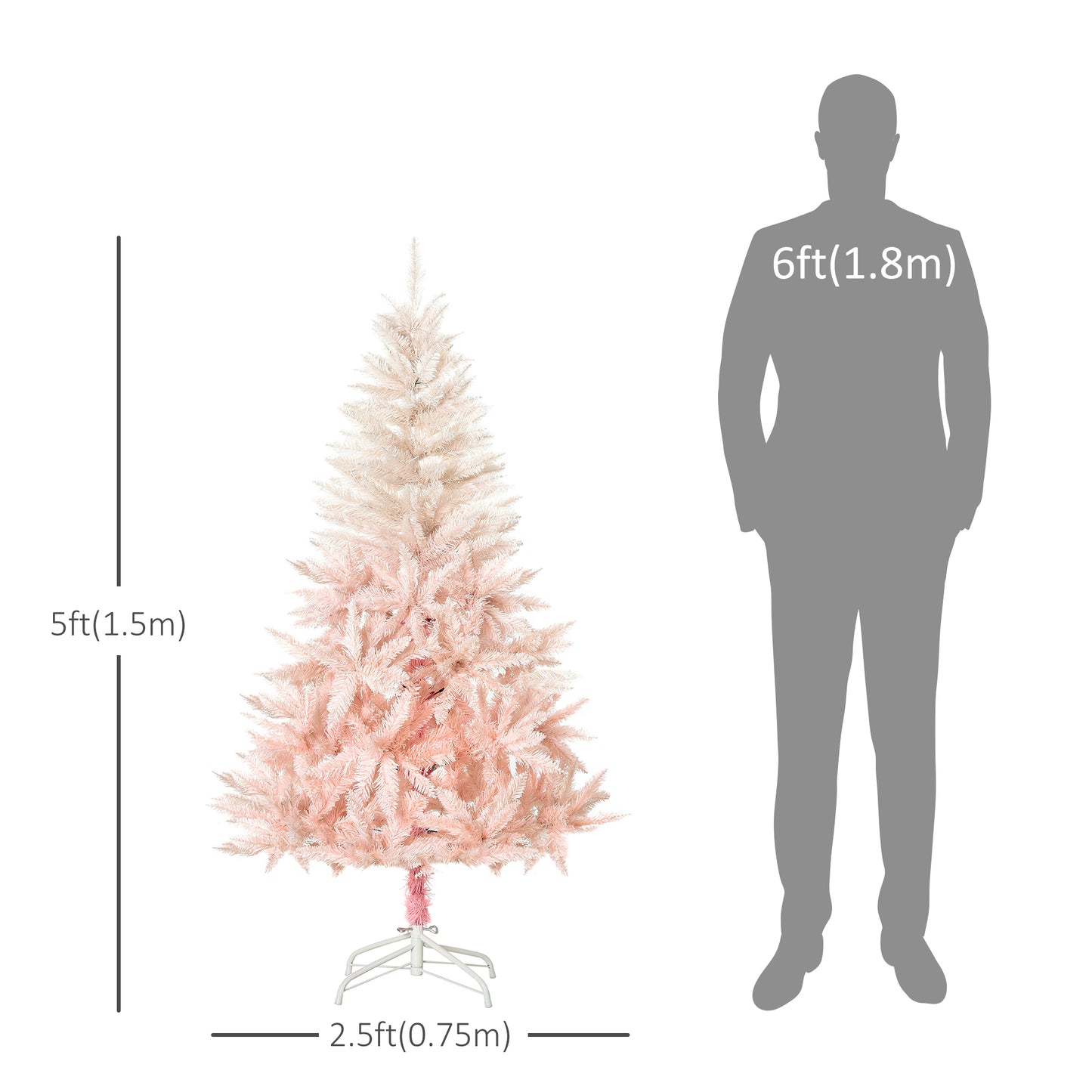 HOMCOM 6ft Artificial Christmas Tree Home Decoration Automatic Open White and Pink