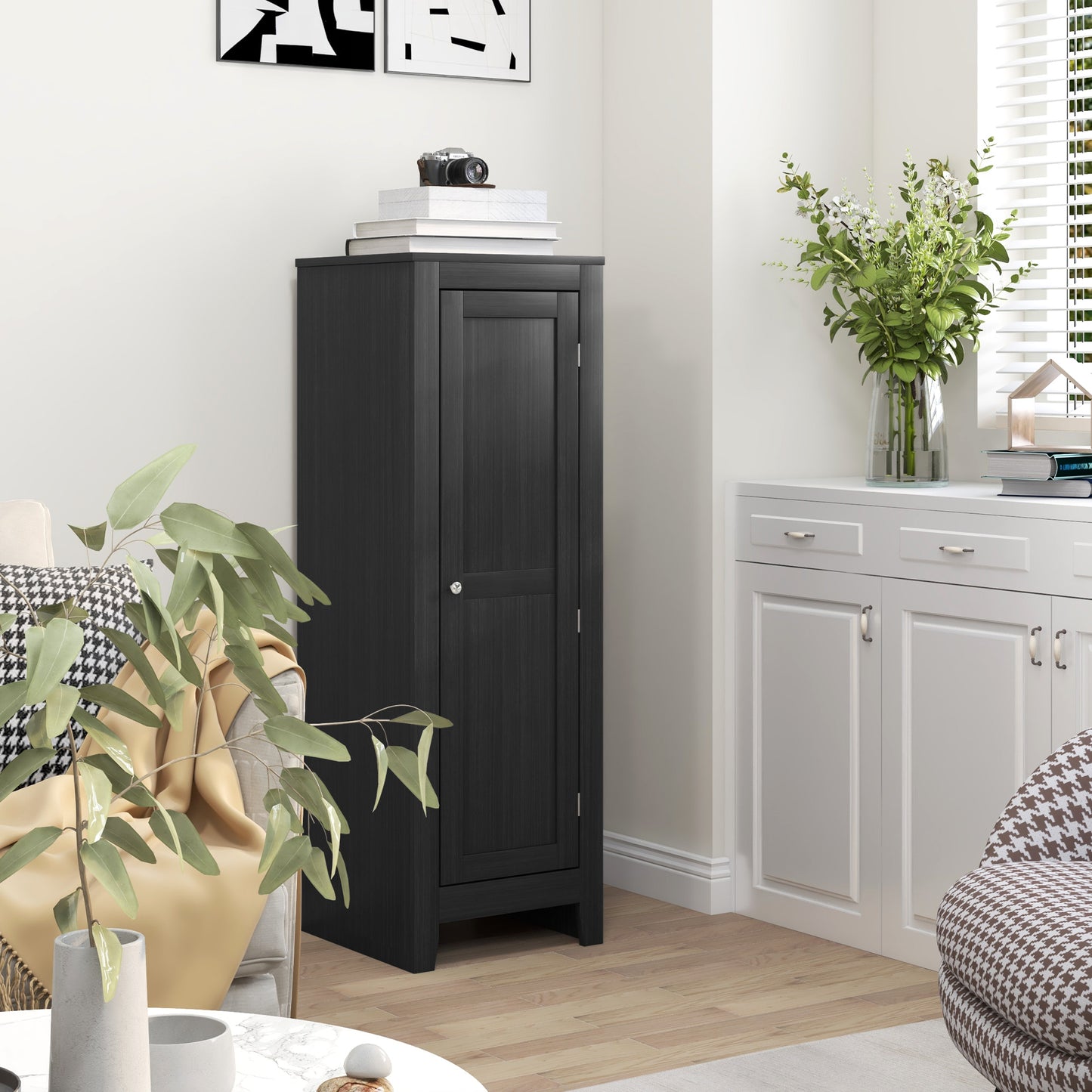 HOMCOM Kitchen Pantry Storage Cabinet with Adjustable Shelves, Small Storage Cabinet with Door and Shelves, Black