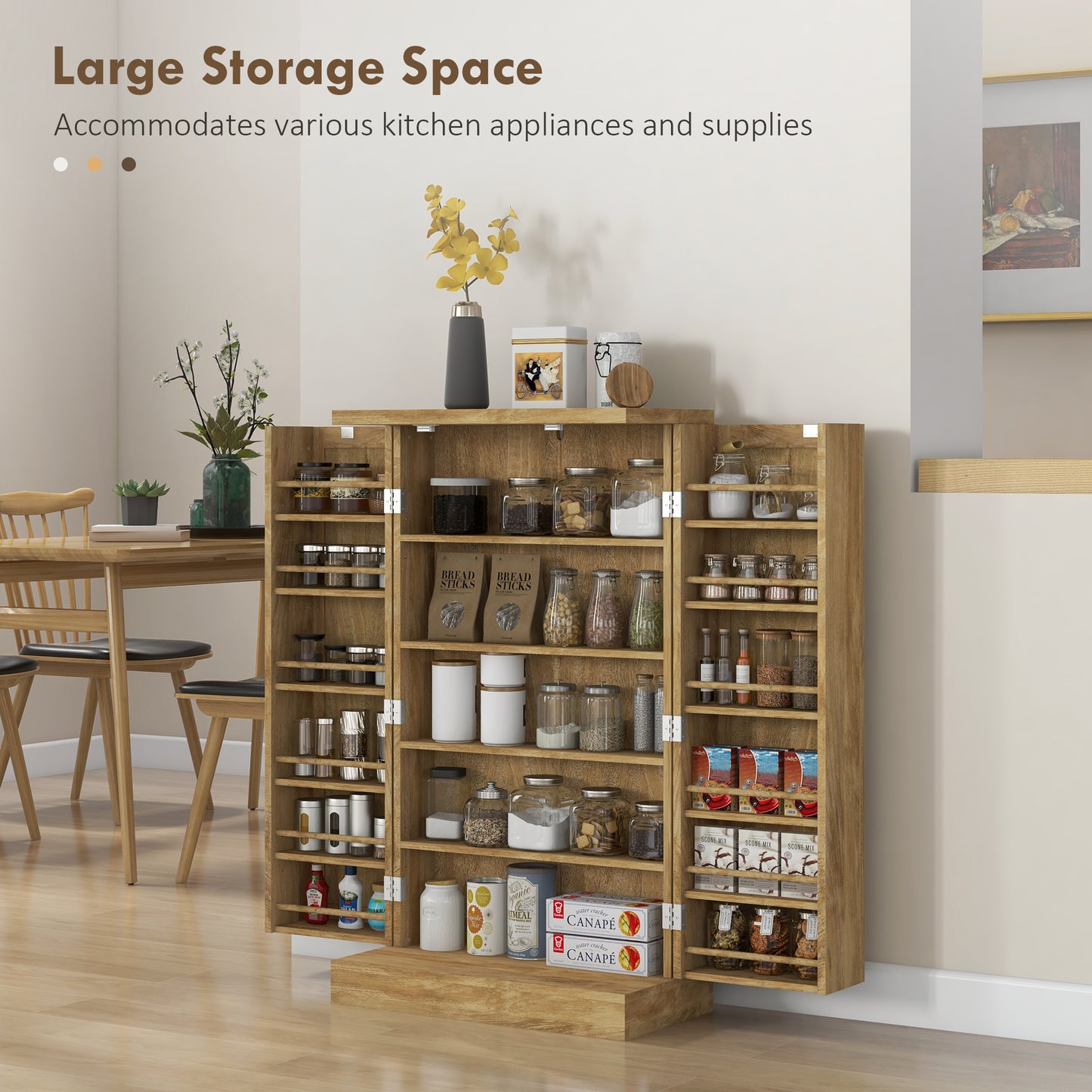 HOMCOM Freestanding Kitchen Pantry Storage Cabinet Kitchen Cabinet with 5-Tier Shelf 12 Spice Racks Adjustable Shelves White
