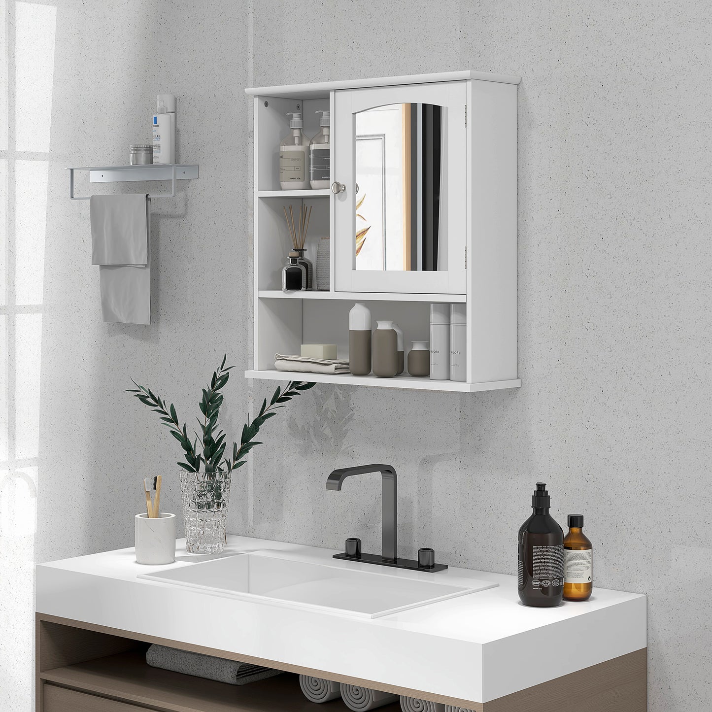 kleankin Wall-Mounted Medicine Cabinet, Bathroom Mirror Cabinet with Doors and Storage Shelves, White