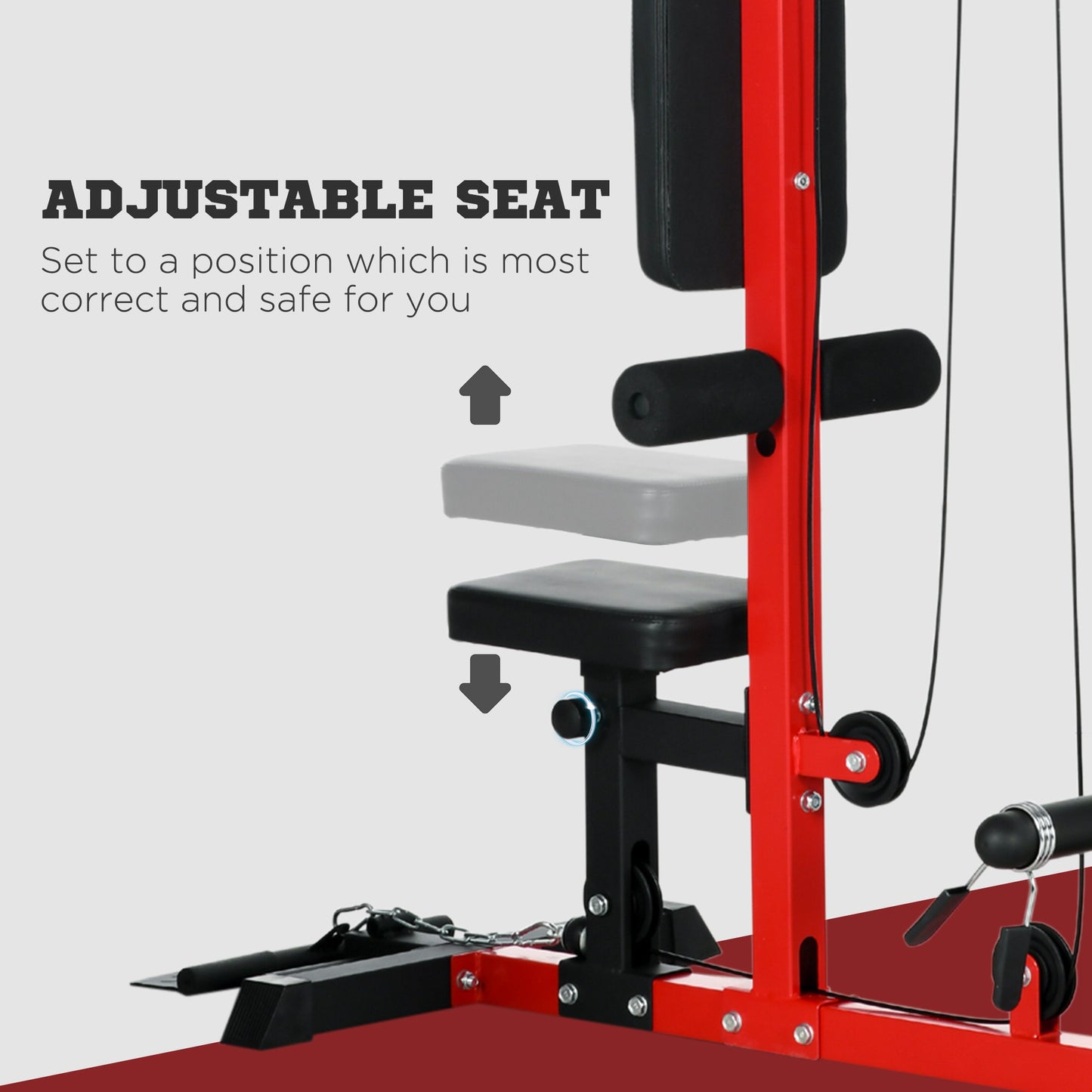 Soozier Lat Pull Down Machine, High / Low Pulley Machine with Adjustable Seat and Flip-Up Footplate, Red