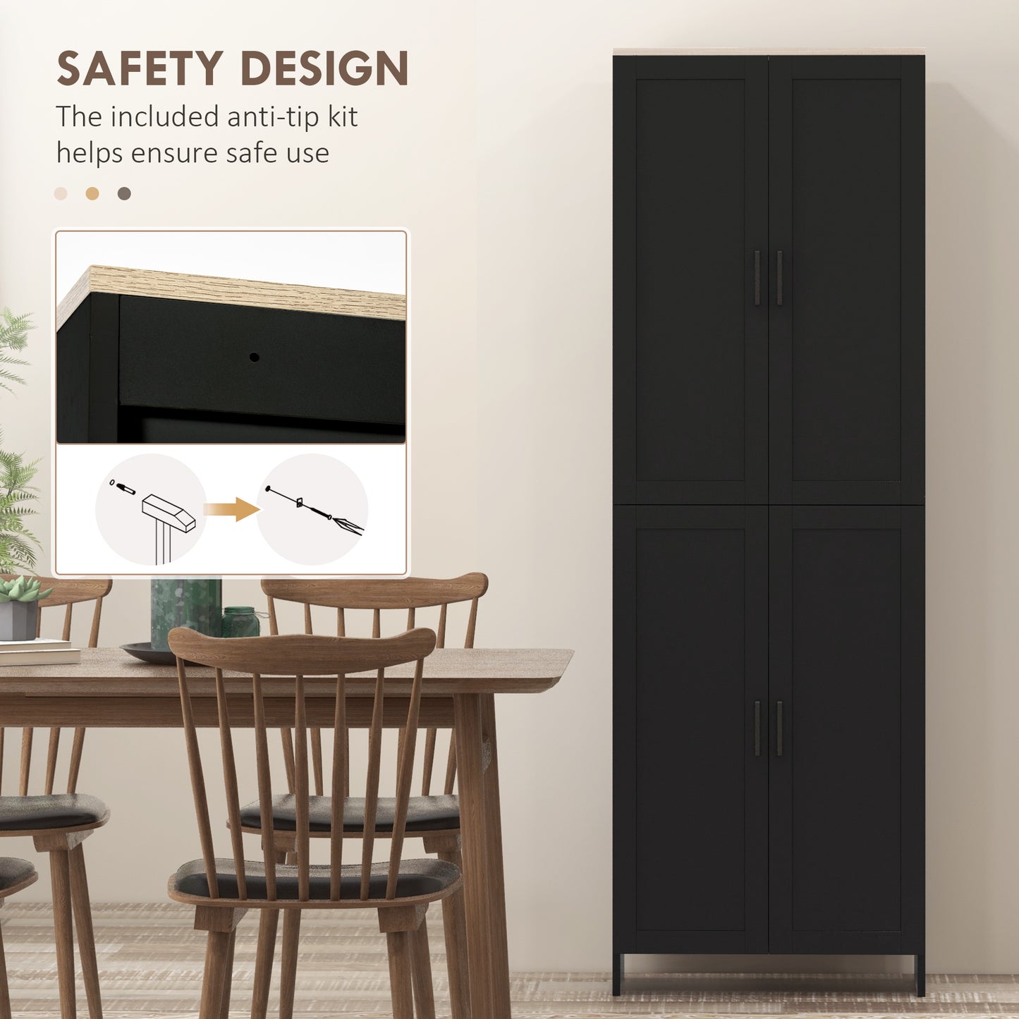 HOMCOM 67" 4-Door Kitchen Pantry Cabinet, Freestanding Storage Cabinet Cupboard with Adjustable Shelves, White