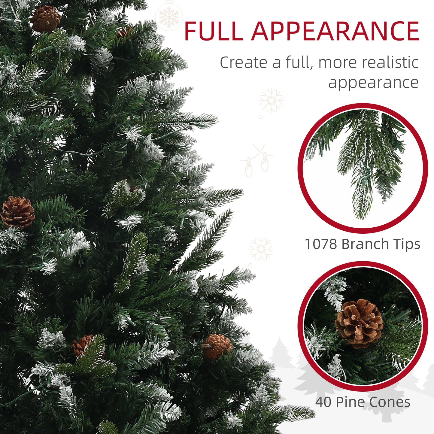 HOMCOM 6 Foot Prelit Artificial Christmas Tree with Dual Colour LED Light, Hinged Xmas Tree for Home Office Holiday