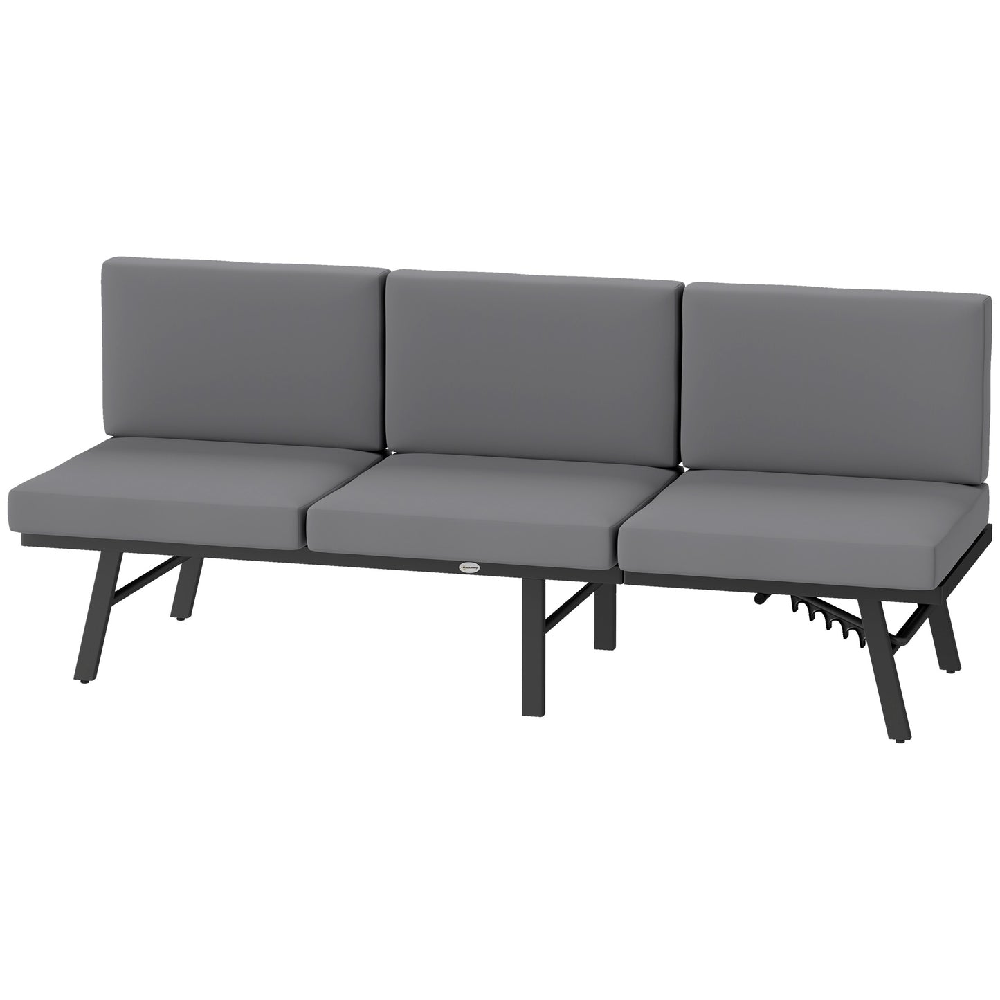 Outsunny 3-in-1 3-Seater Outdoor Sofa, Lounge Chair with 5-Position Adjustable Back, Patio Loveseat with Folding Table, Grey