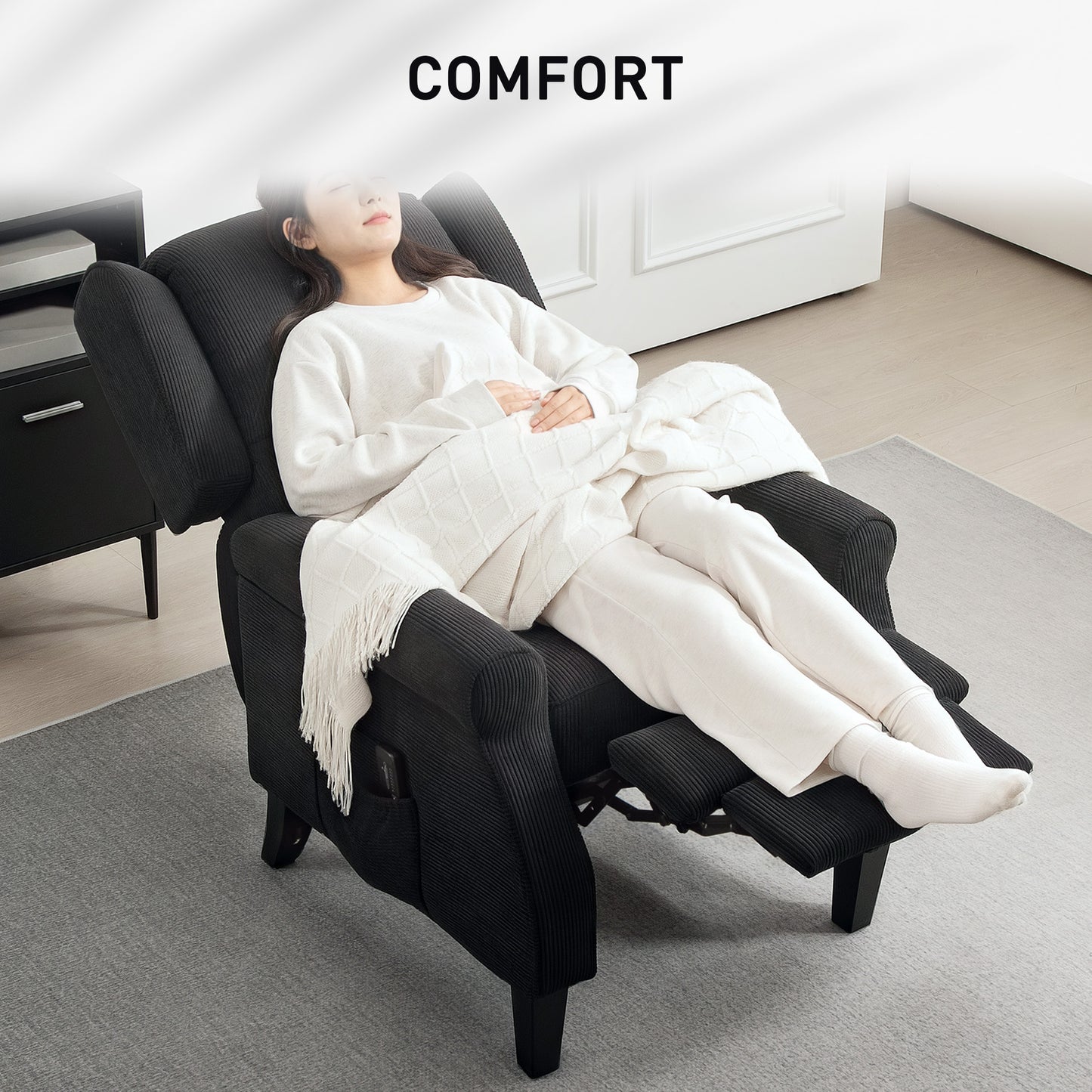 HOMCOM Push Back Recliner Chair, Vibration Massage Recliner for Living Room with Extendable Footrest, Remote, Pocket, Black