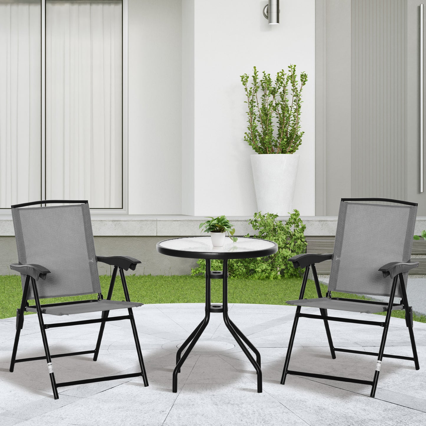 Outsunny Folding Outdoor Bistro Set, Patio Table and Chairs with Reclining Backrest and Round Dining Table, Brown