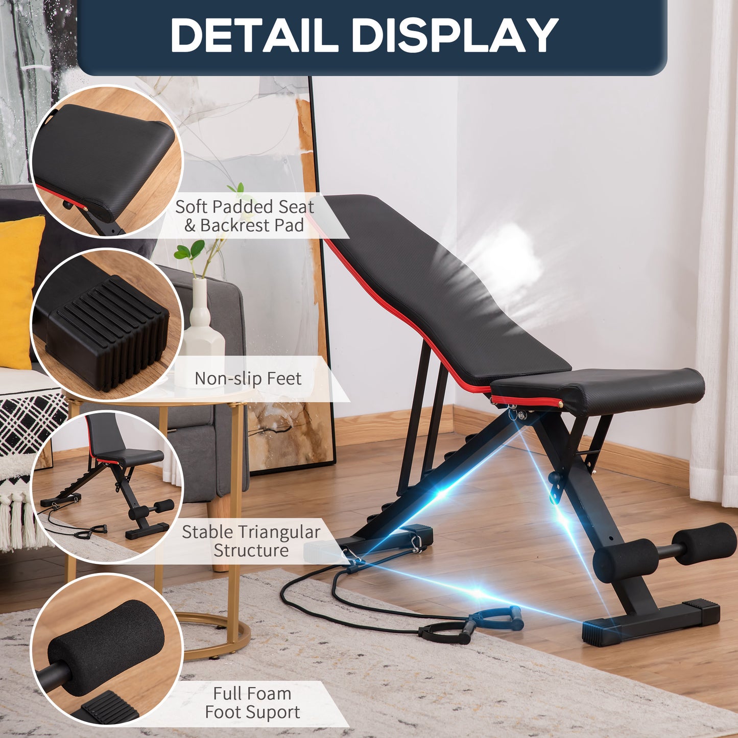 Soozier Adjustable Workout Bench, Foldable Weight Bench with Leg Extension and Preacher Pad, 264LBS Weight Capacity, for Home Gym, Black and Red