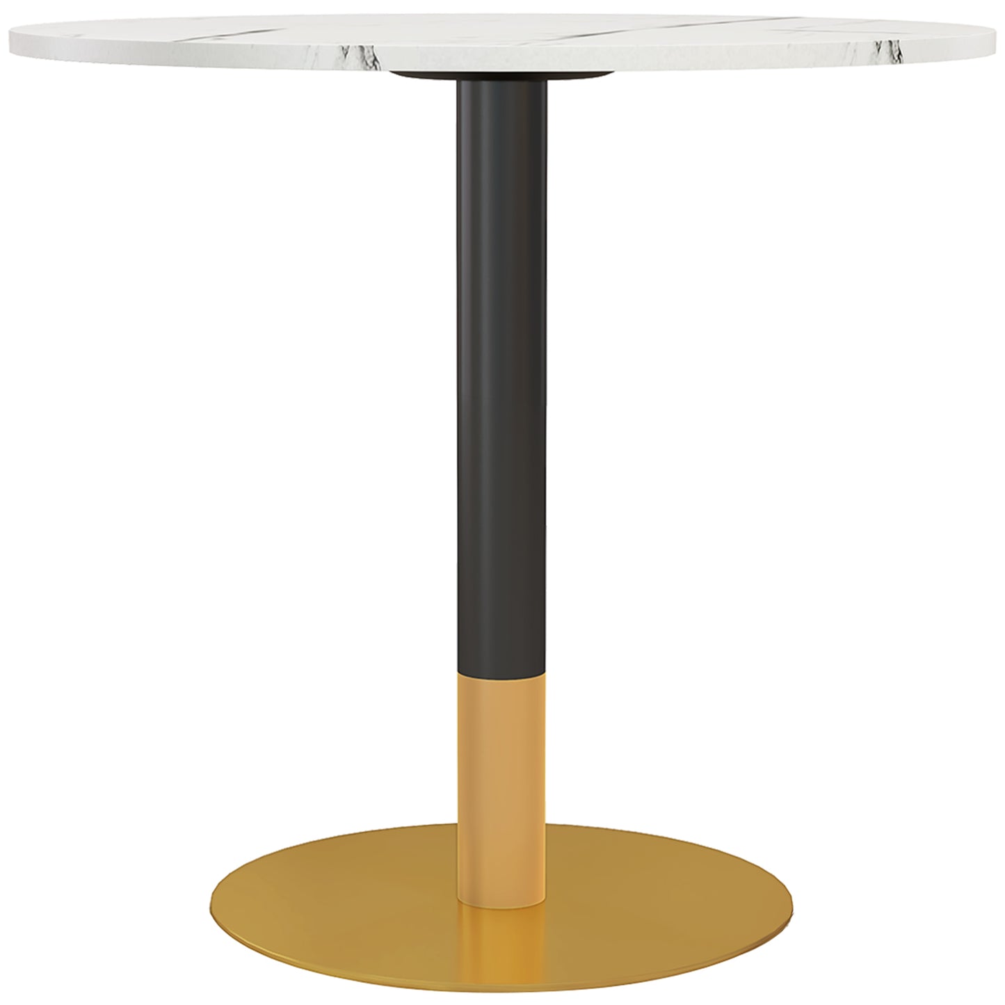 HOMCOM Round Dining Table, Modern Dining Room Table with Faux Marble Top, Steel Base, Space Saving Small Kitchen Table, Black